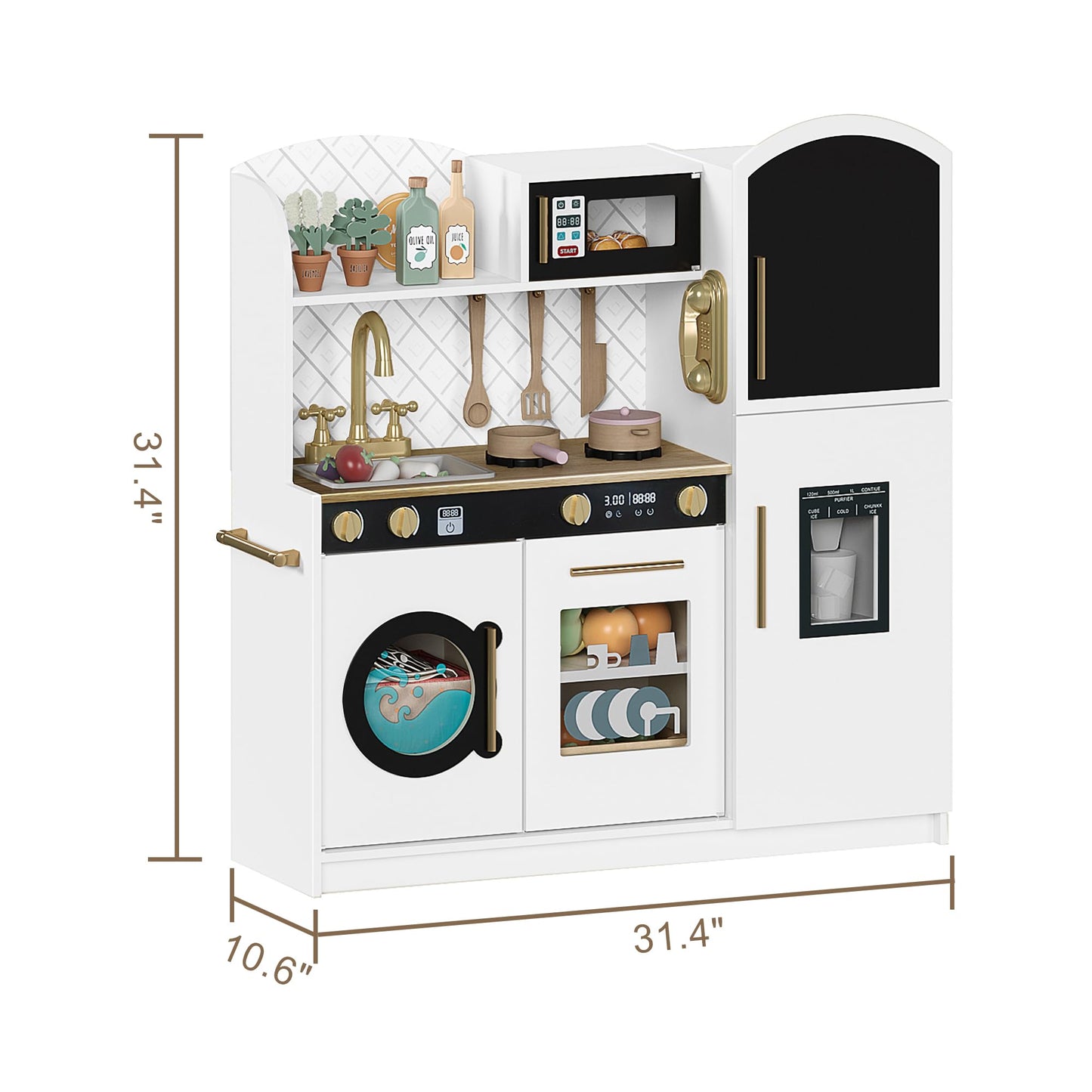 Treocho Play Kitchen for Kids – Wooden Toddler Kitchen Set with Storage (White)