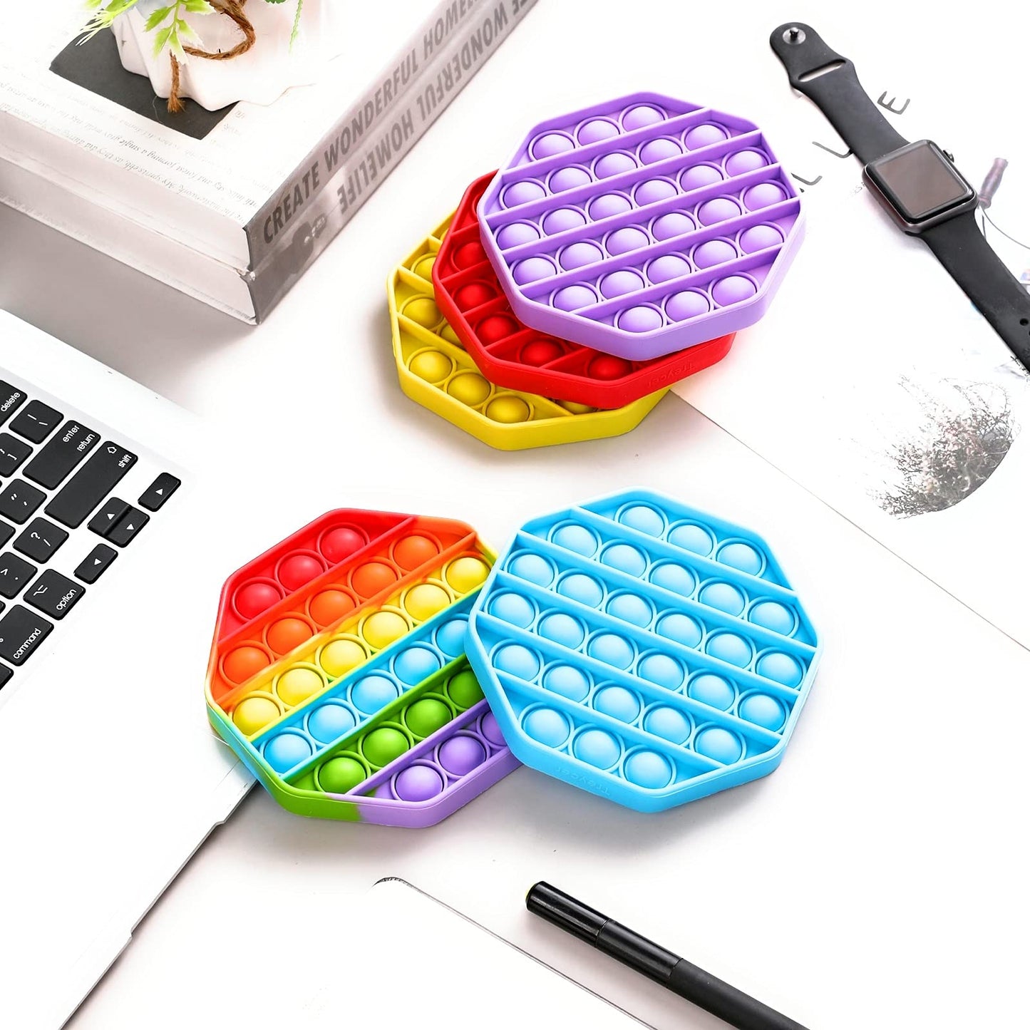 Treycer 5-Pack Silicone Bubble Fidget Toy – Rainbow Pop It for Stress Relief, Focus & Office Use
