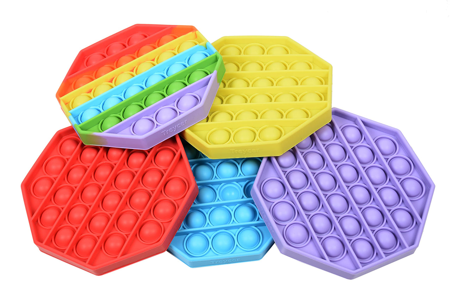 Treycer 5-Pack Silicone Bubble Fidget Toy – Rainbow Pop It for Stress Relief, Focus & Office Use