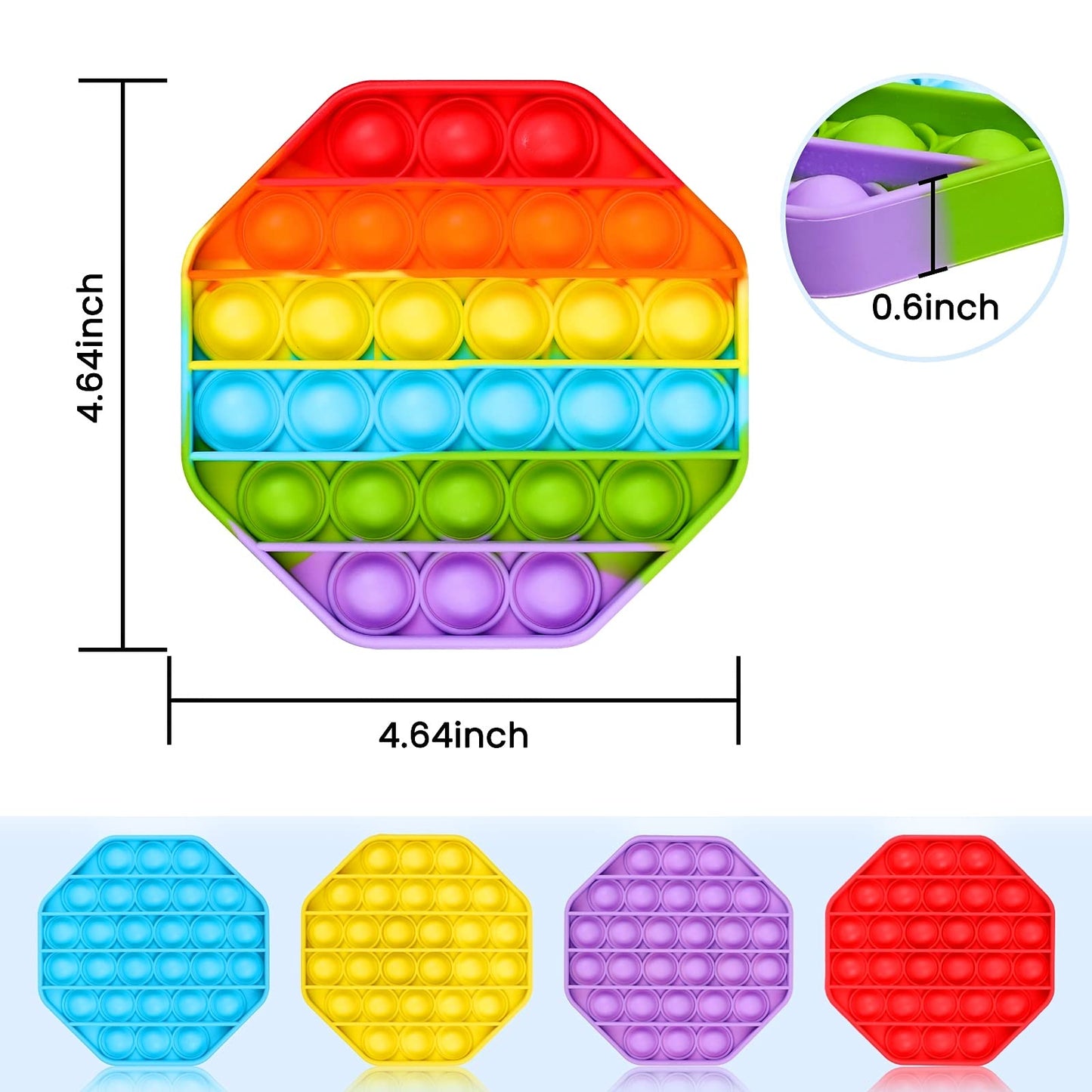 Treycer 5-Pack Silicone Bubble Fidget Toy – Rainbow Pop It for Stress Relief, Focus & Office Use