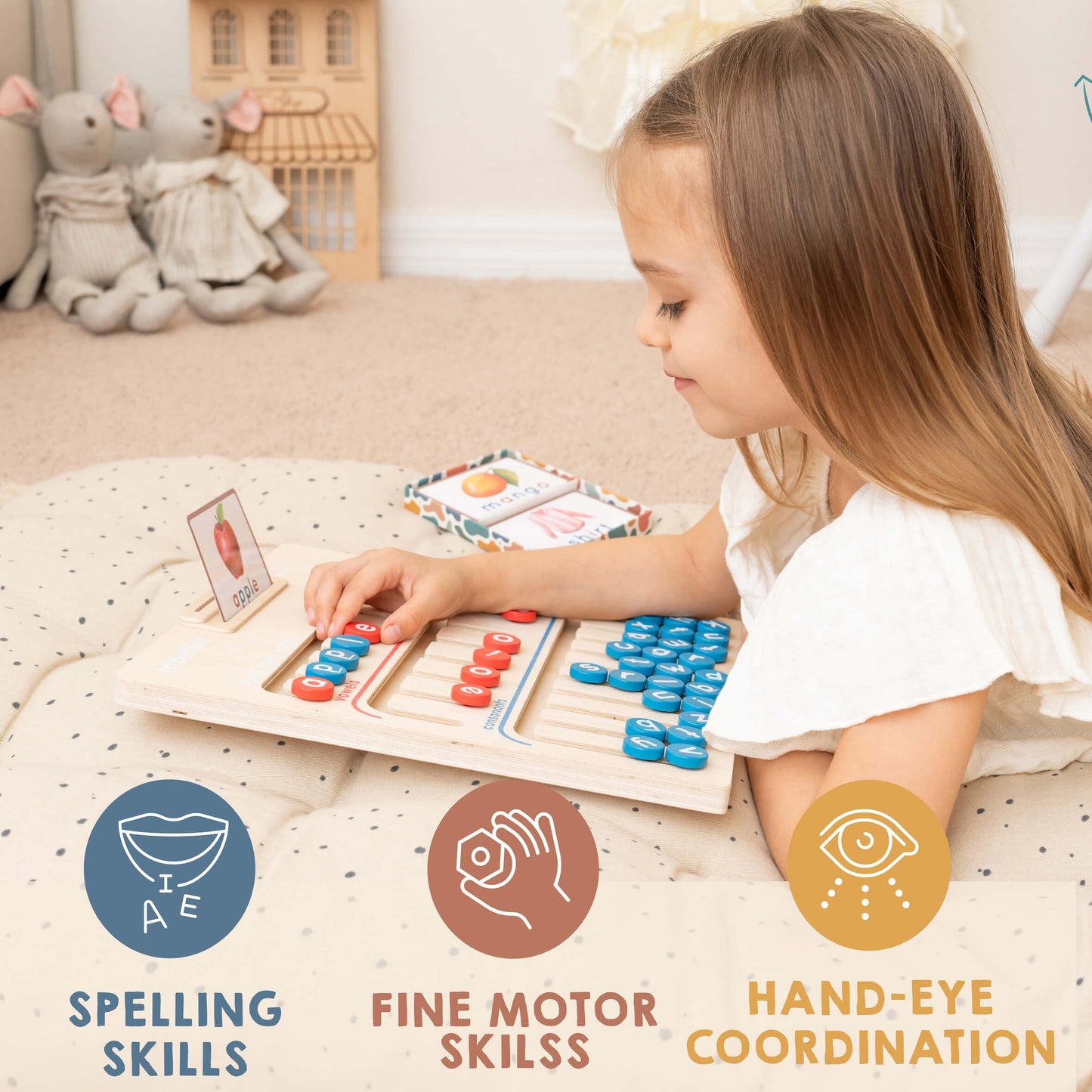 Tribetots Montessori Alphabet Board with Flashcards – Wooden Reading & Spelling Toy for 4+