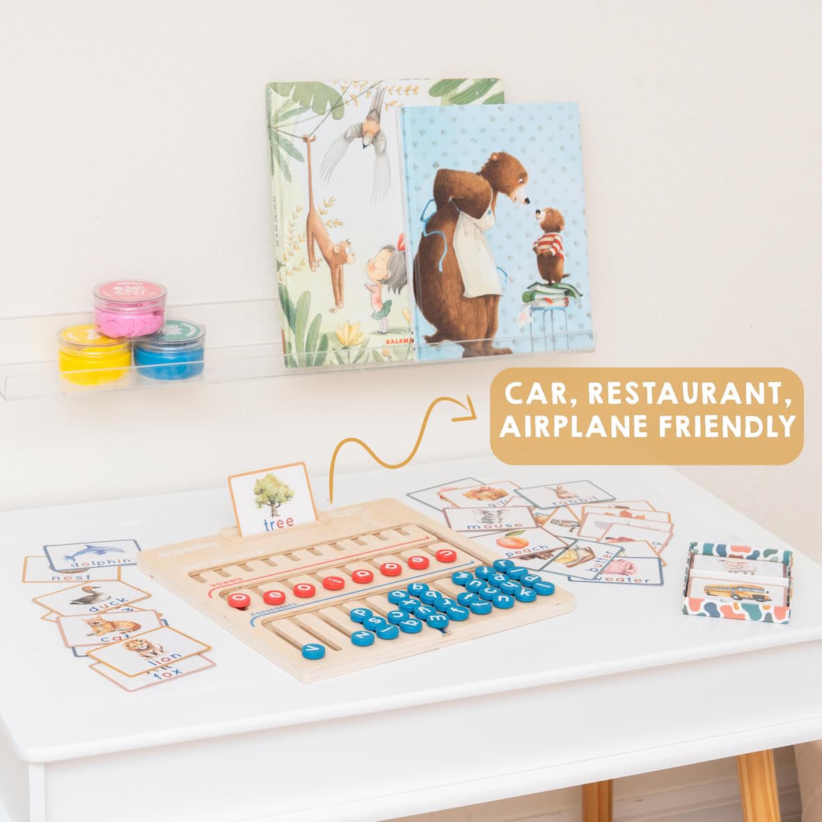 Tribetots Montessori Alphabet Board with Flashcards – Wooden Reading & Spelling Toy for 4+