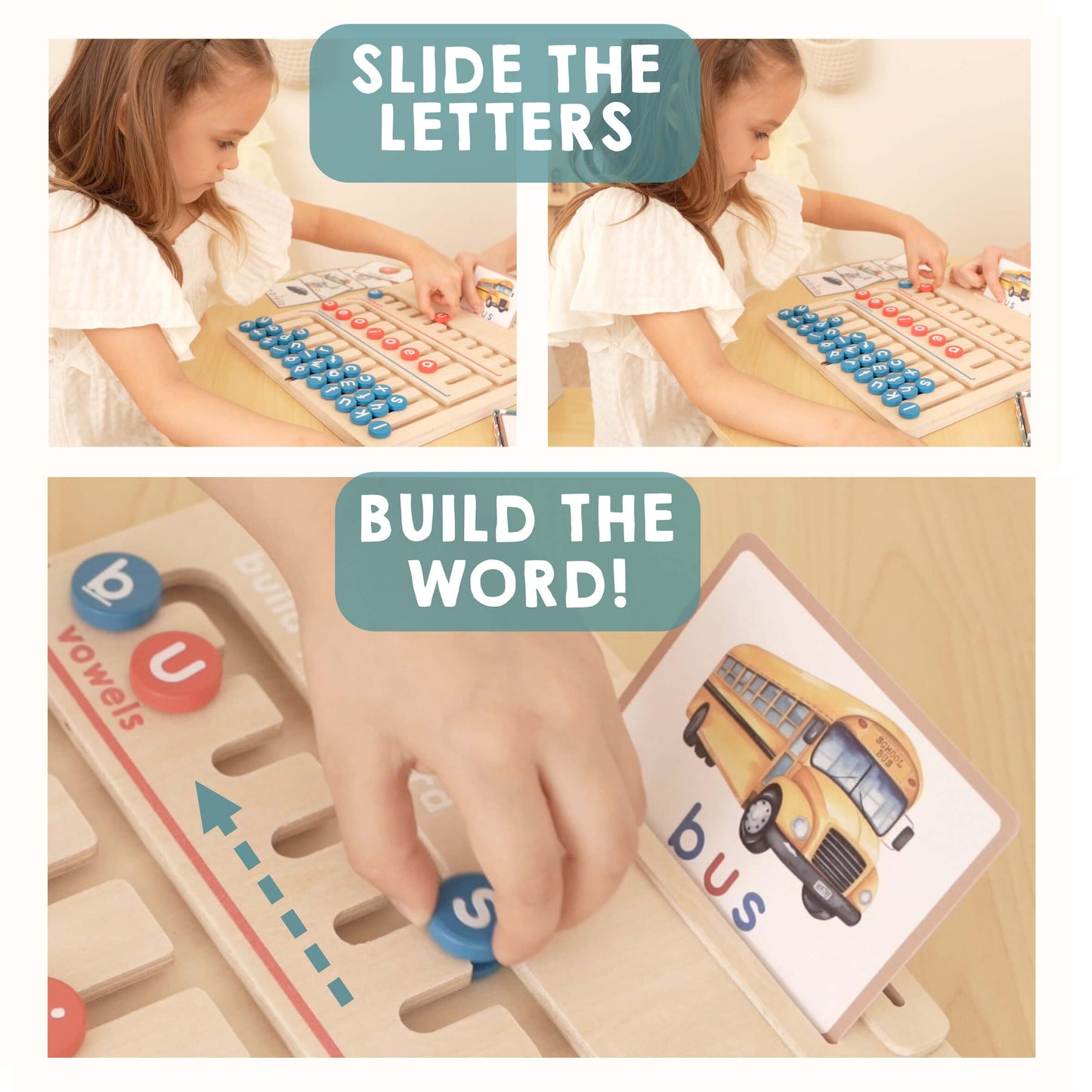 Tribetots Montessori Alphabet Board with Flashcards – Wooden Reading & Spelling Toy for 4+