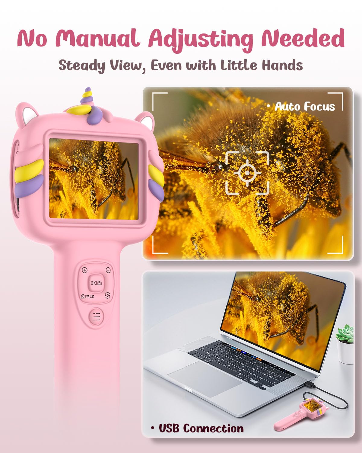 Trigowalt Kids Microscope Camera - Handheld 2.4-Inch Screen, Autofocus, 1000x Magnification