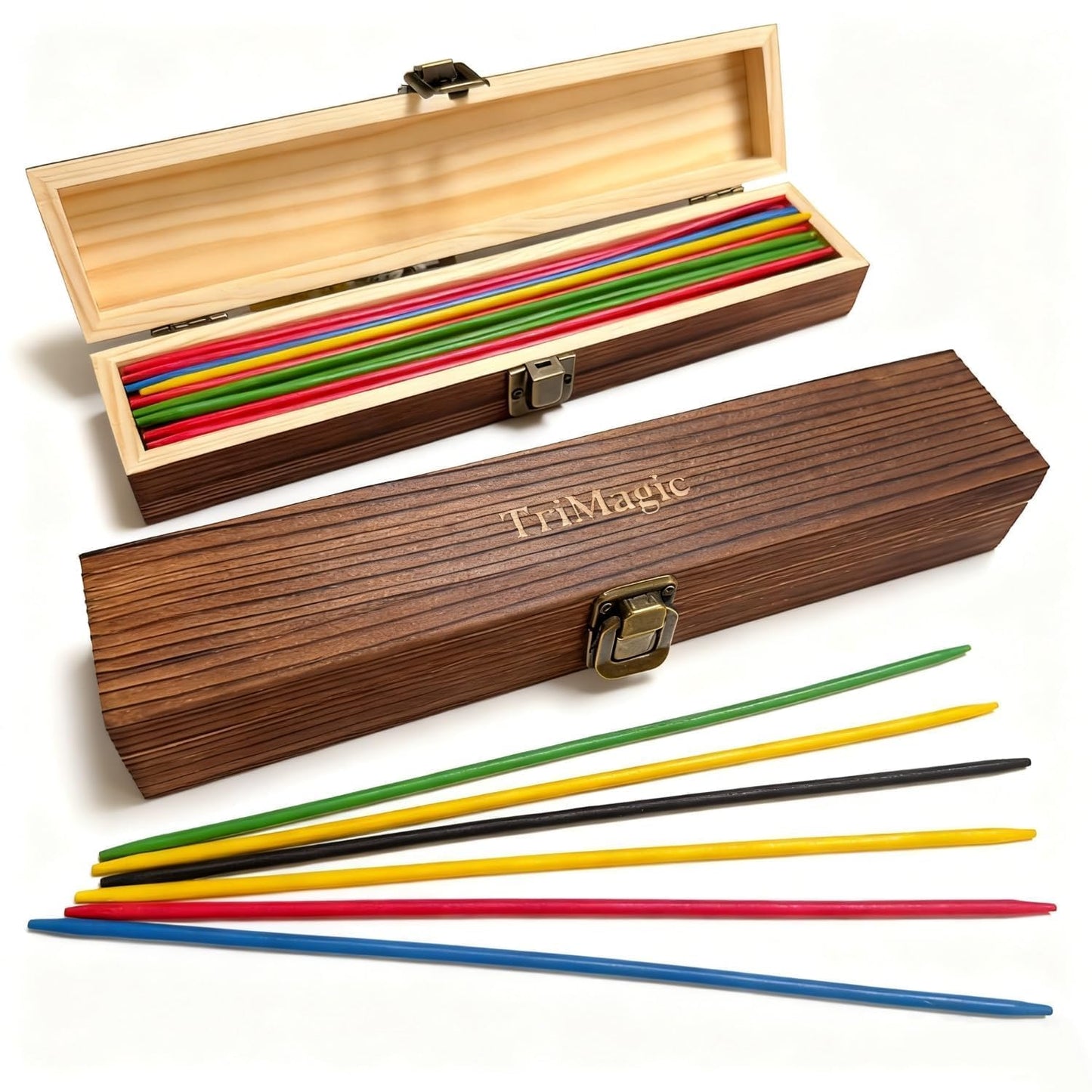 TriMagic Pick Up Sticks Original Game — 41-Piece Wooden Mikado in Gift Box | Nostalgic Family Fun