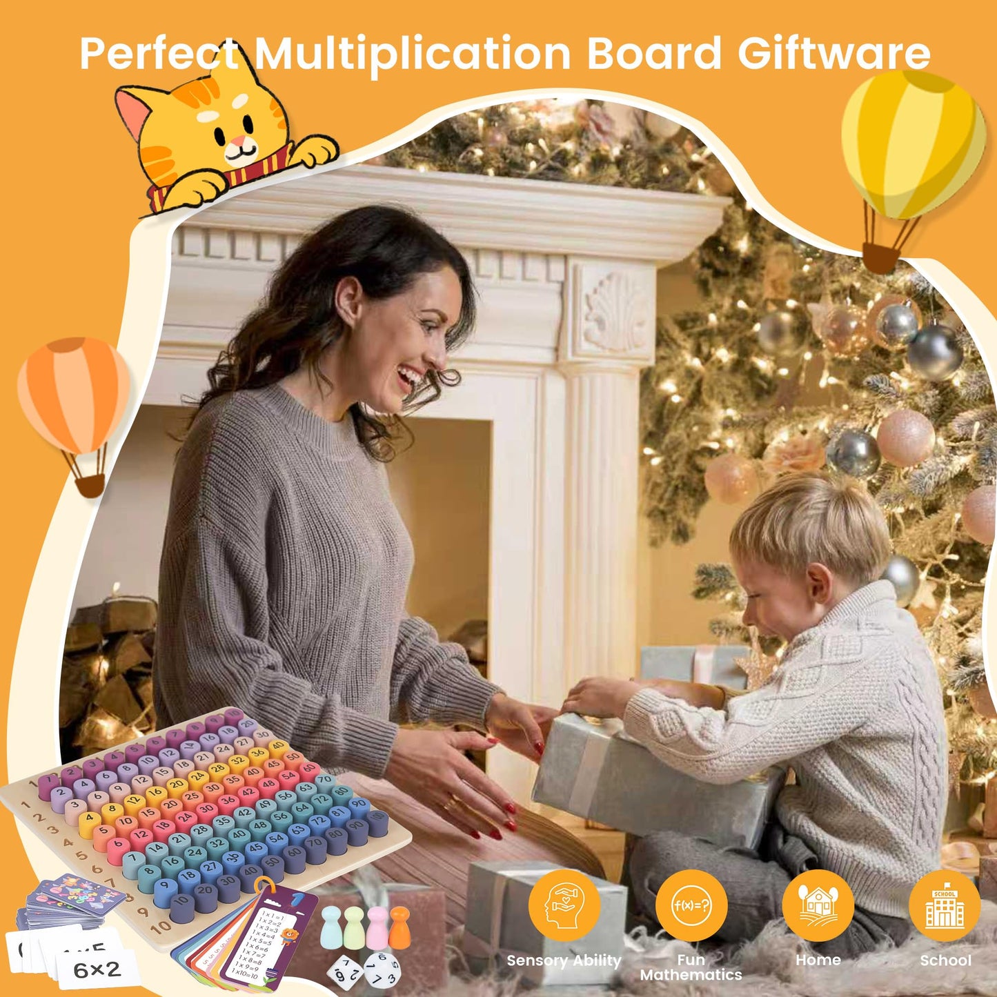TRIOSEA Wooden Montessori Multiplication Board Game – Educational Math Toy for Kids 3-10