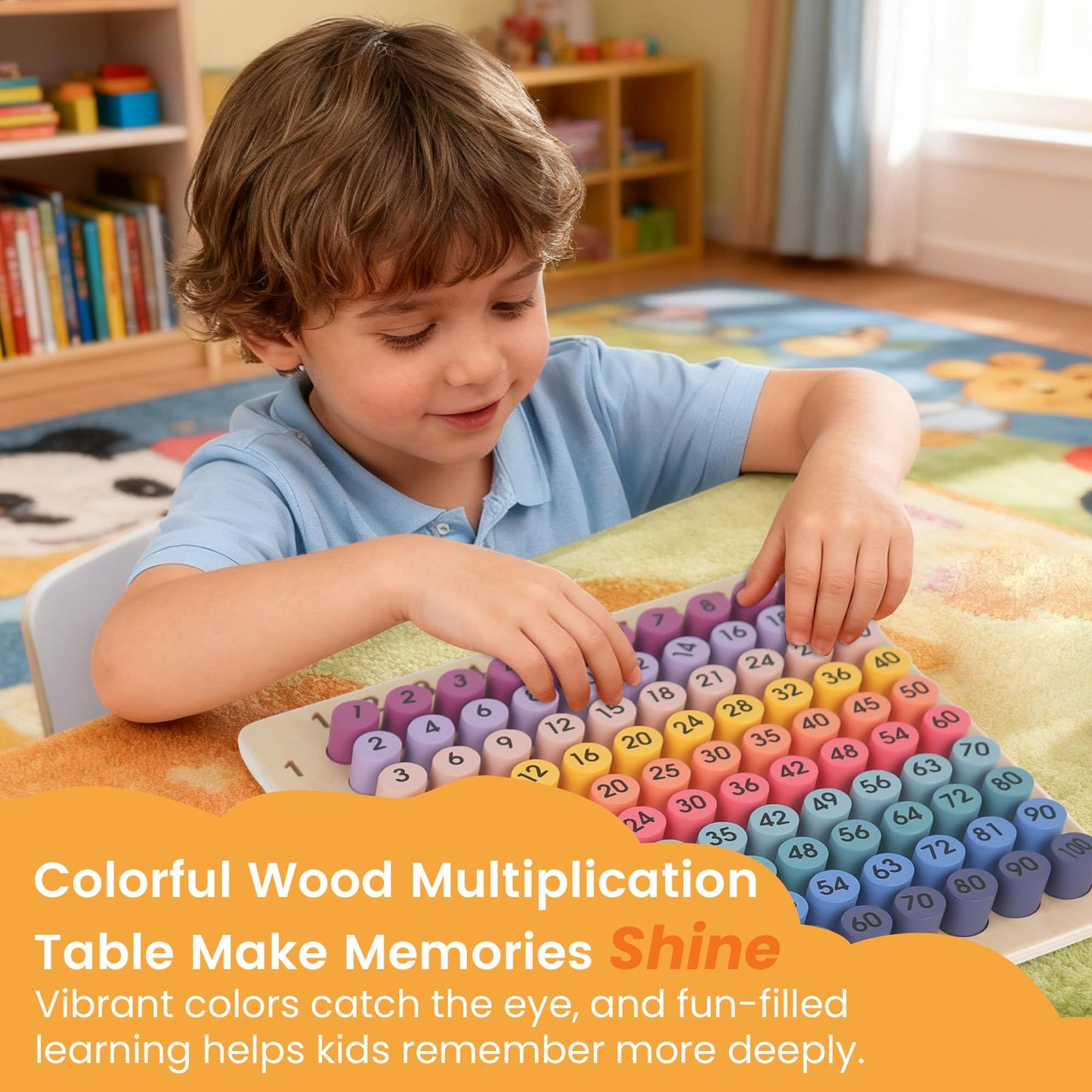 TRIOSEA Wooden Montessori Multiplication Board Game – Educational Math Toy for Kids 3-10