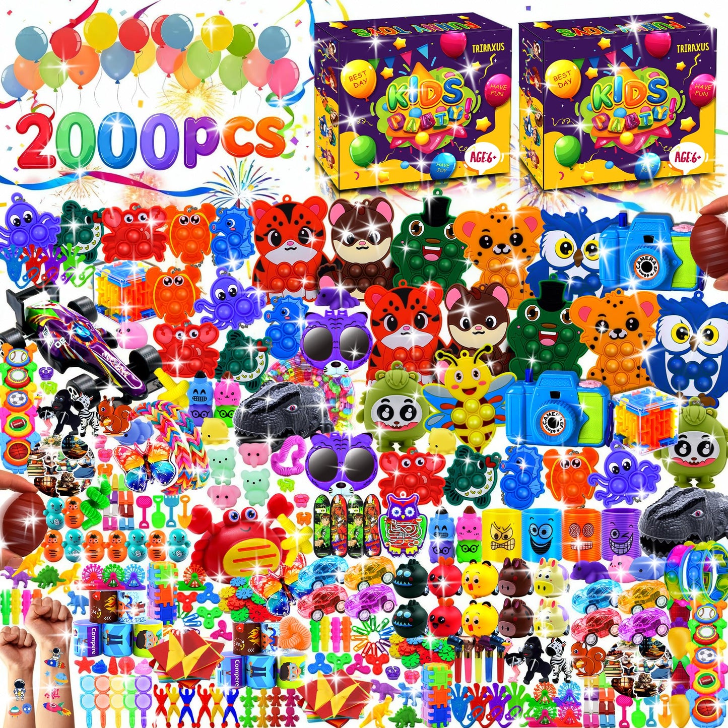 TRIRAXUS 2000 PCS Party Favors for Kids — Bulk Fidget Toys & Classroom Prizes