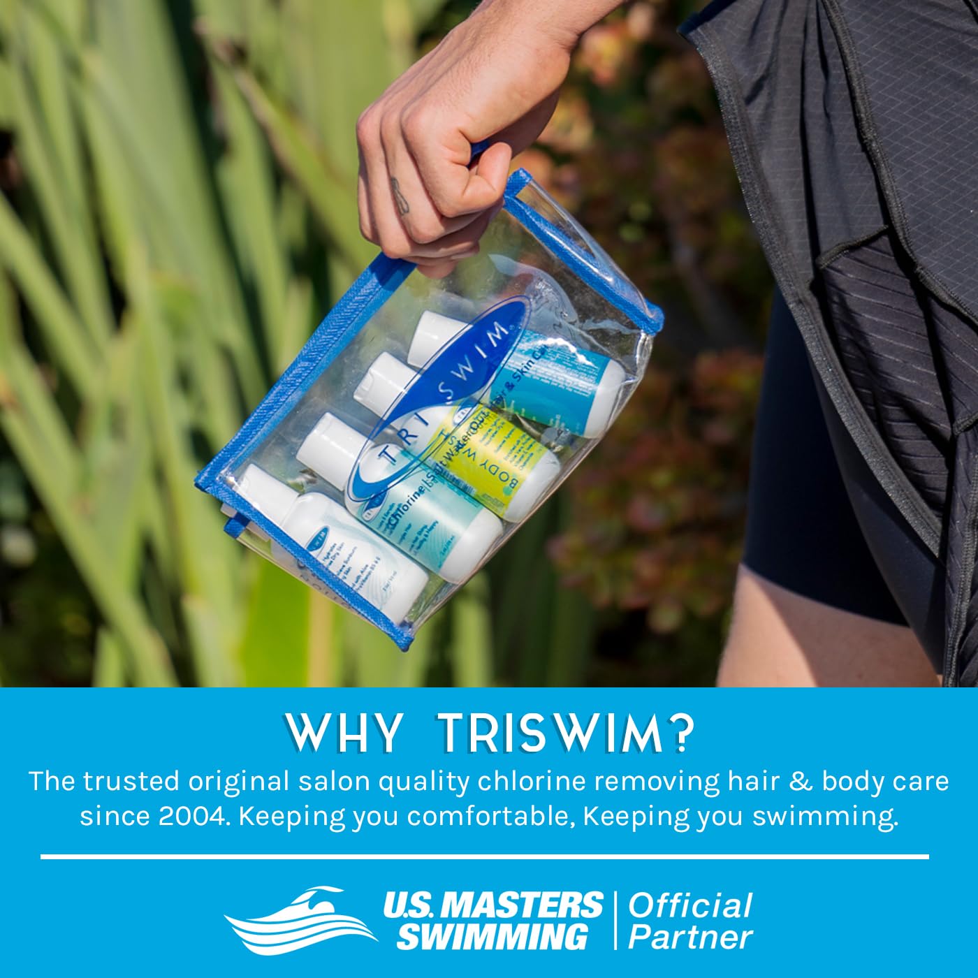TRISWIM Shot Set in Travel Bag – 2oz Chlorine-Out Shampoo, Body Wash, Conditioner & Lotion