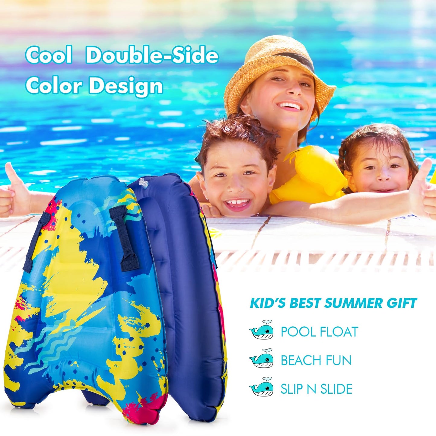 Trivamo 30” Inflatable Boogie Board with Handles – Beach and Pool Body Surfing Toy for Kids 4–12