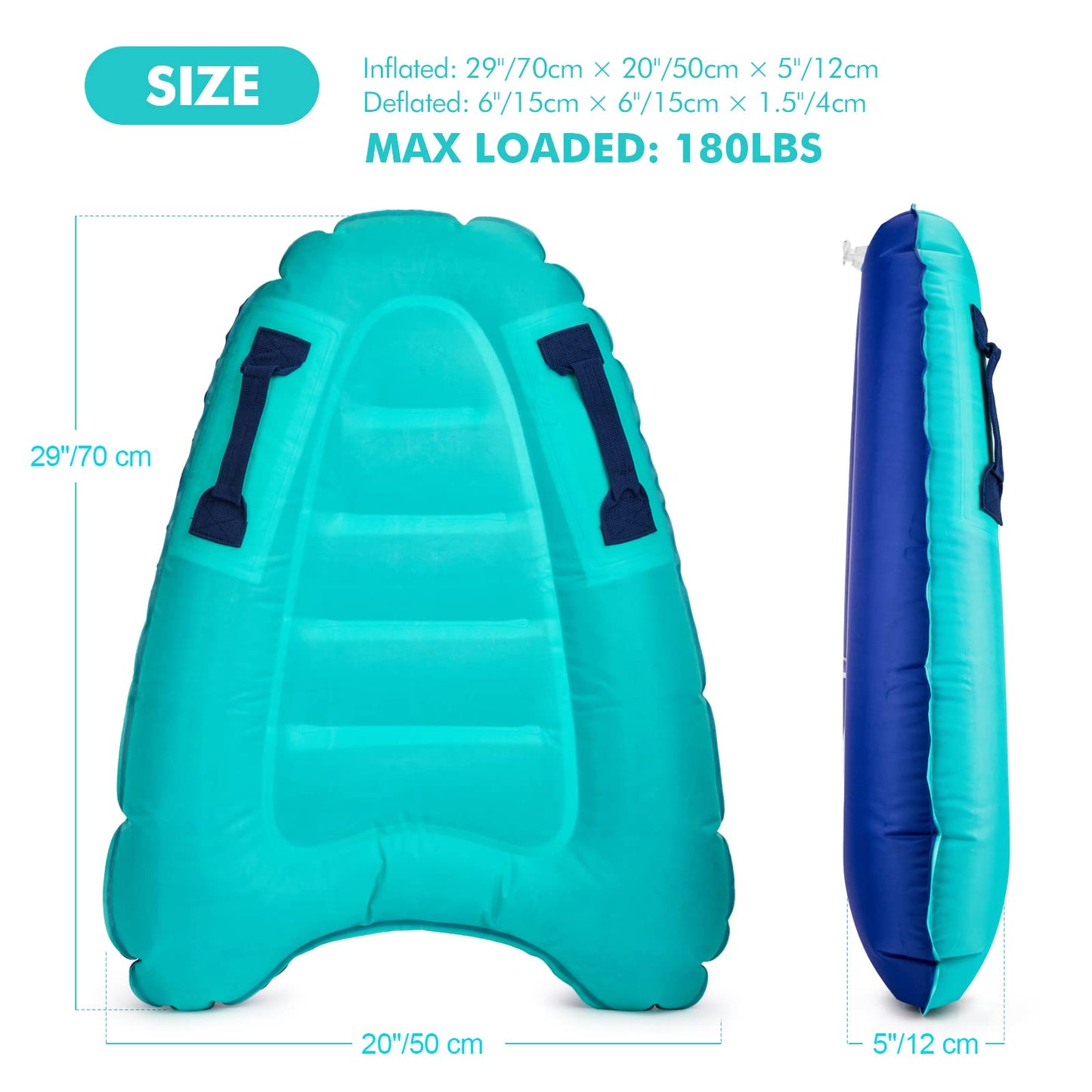 Trivamo Inflatable Surf Body Board with Handles — Learn to Swim & Beach Fun