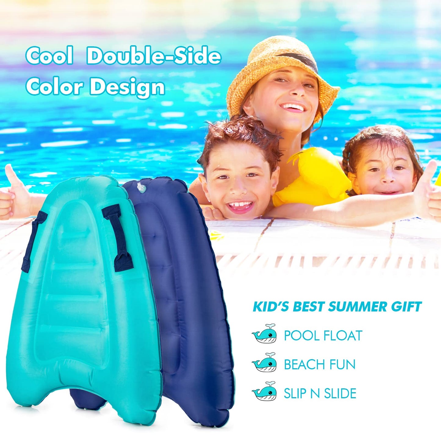 Trivamo Inflatable Surf Body Board with Handles — Learn to Swim & Beach Fun