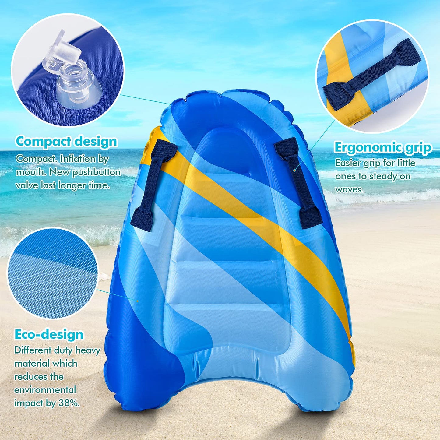 Trivamo Inflatable Boogy Board 30-Inch – Beach Slip Slide with Handles