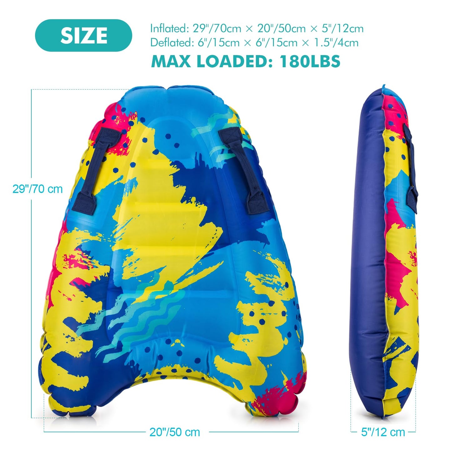 Trivamo 30” Inflatable Boogie Board with Handles – Beach and Pool Body Surfing Toy for Kids 4–12