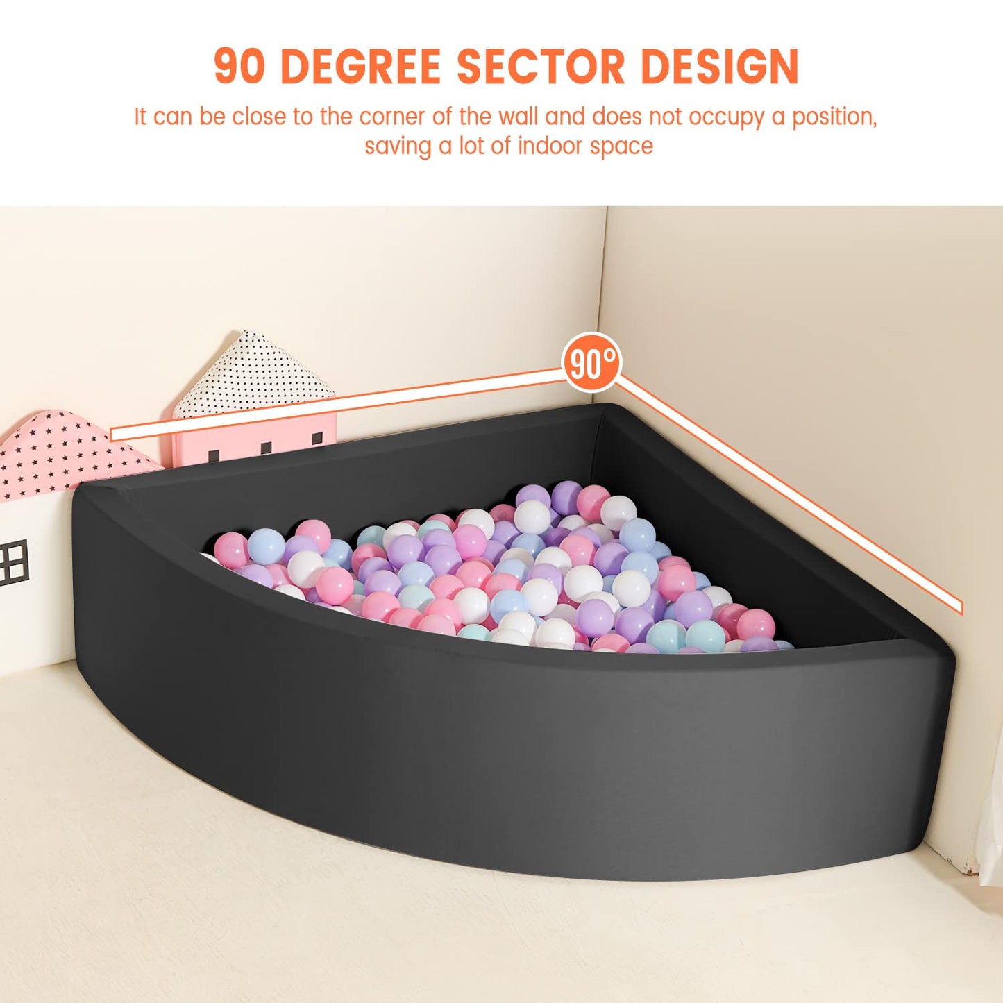 TRENDBOX Ball Pit Memory Foam – 90x90 cm Safe Play Space for Toddlers (Black)