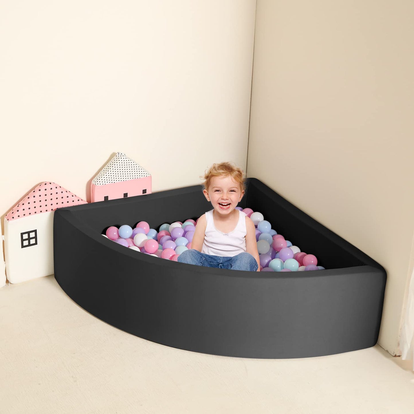 TRENDBOX Ball Pit Memory Foam – 90x90 cm Safe Play Space for Toddlers (Black)
