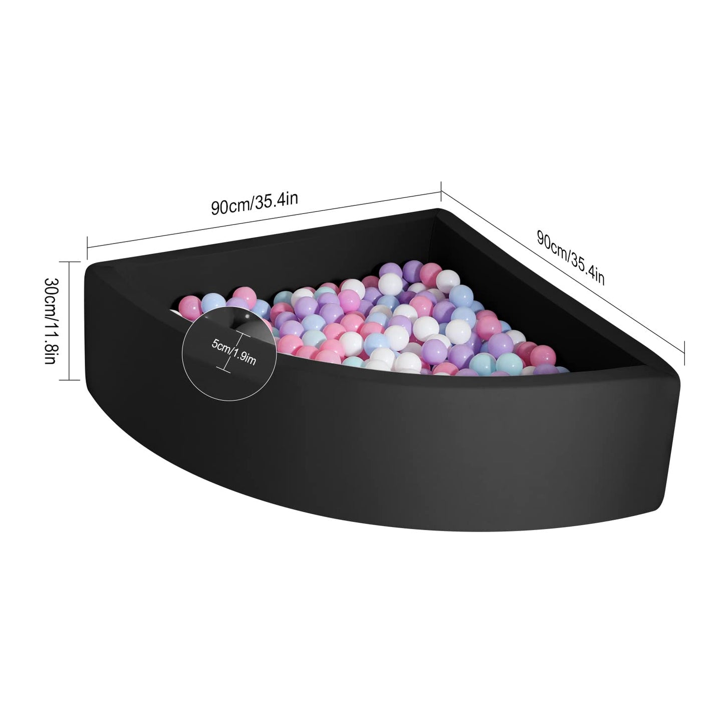 TRENDBOX Ball Pit Memory Foam – 90x90 cm Safe Play Space for Toddlers (Black)