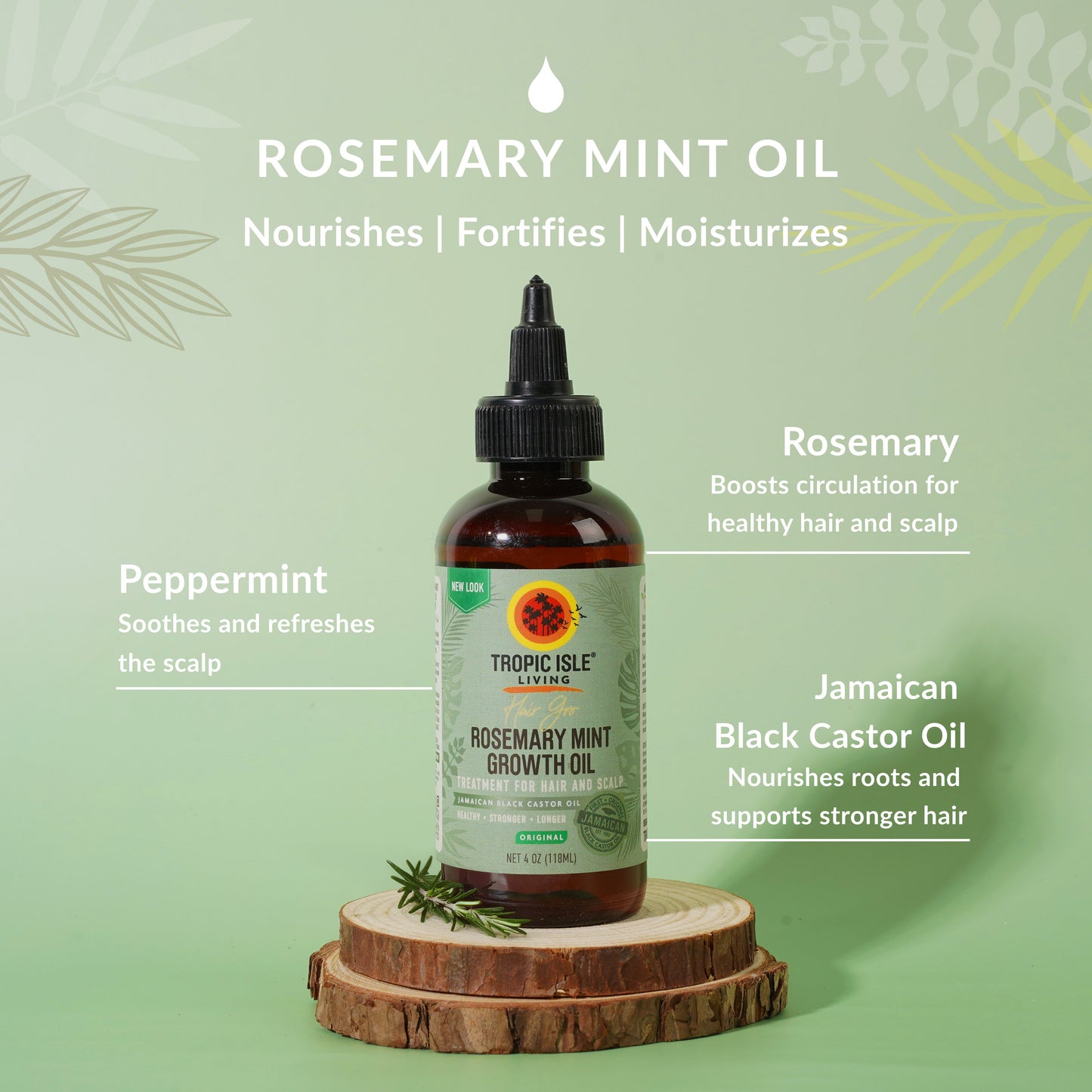 Tropic Isle Living Hair Gro Rosemary Mint Growth Oil Scalp and Hair Nourishment 118 ml/4.0 oz