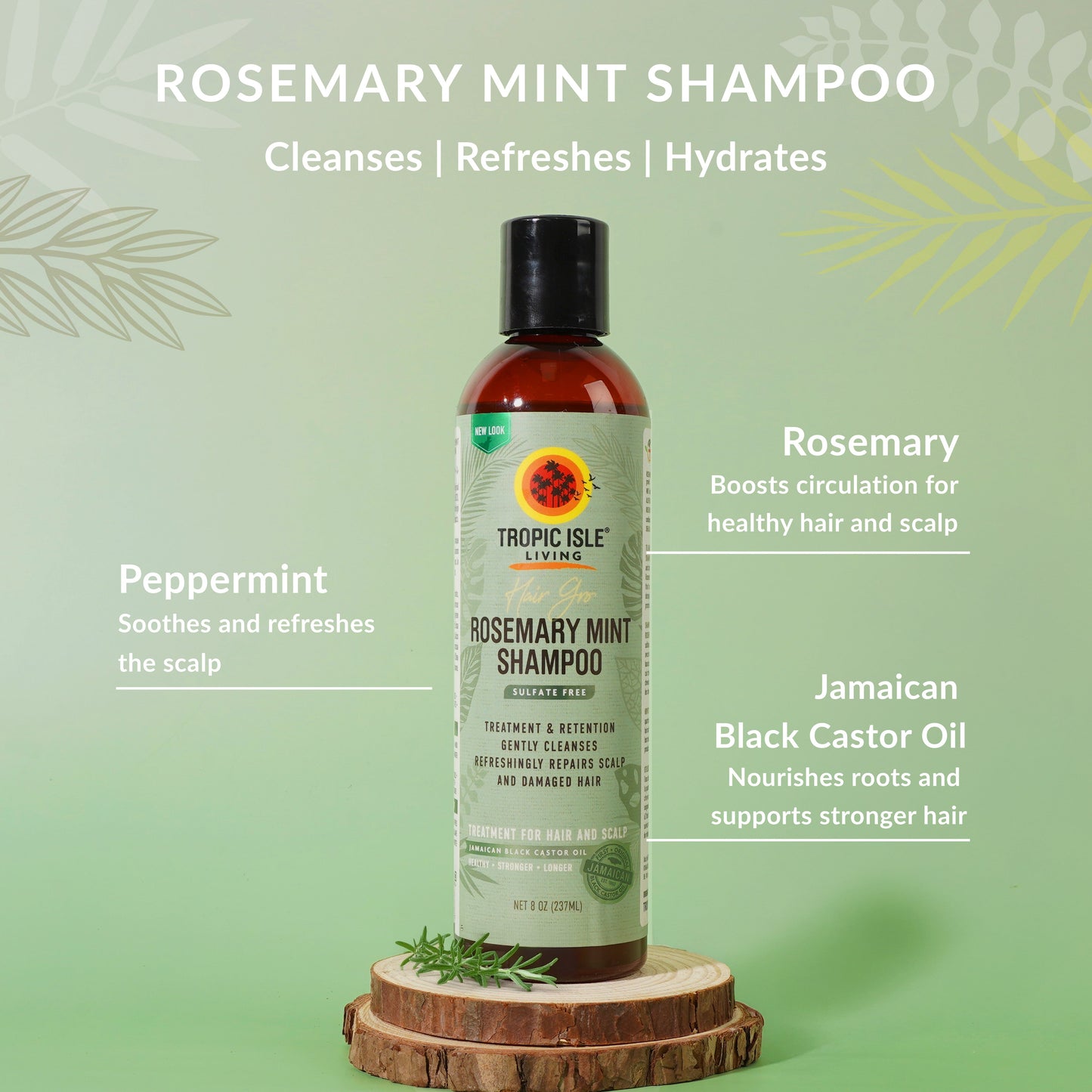 Tropic Isle Living Hair Gro Rosemary Mint Shampoo Gentle Scalp Refresh 237 ml/8.0 oz