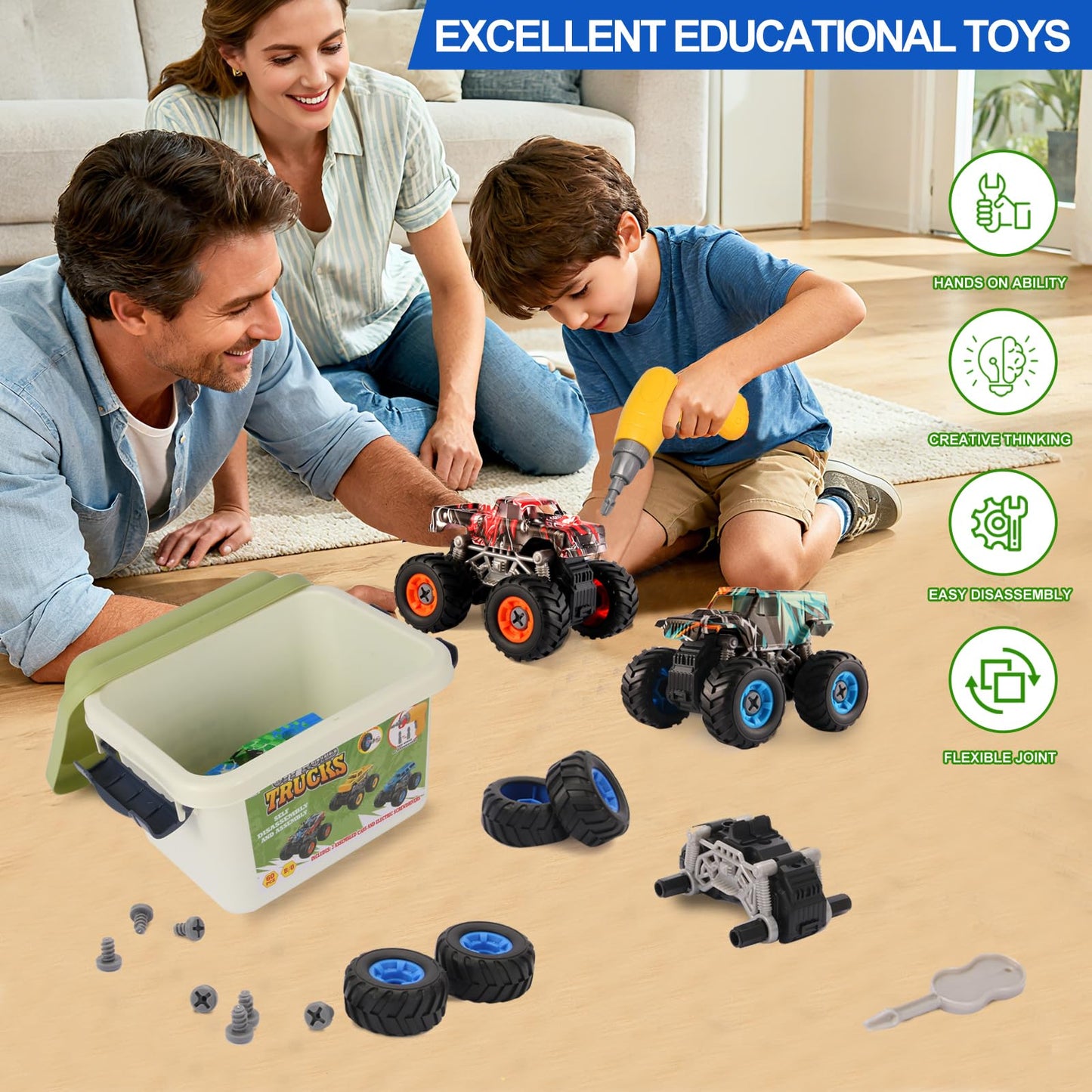 Trovogil Take Apart Monster Trucks with Drill – STEM Toys for Kids 3-8