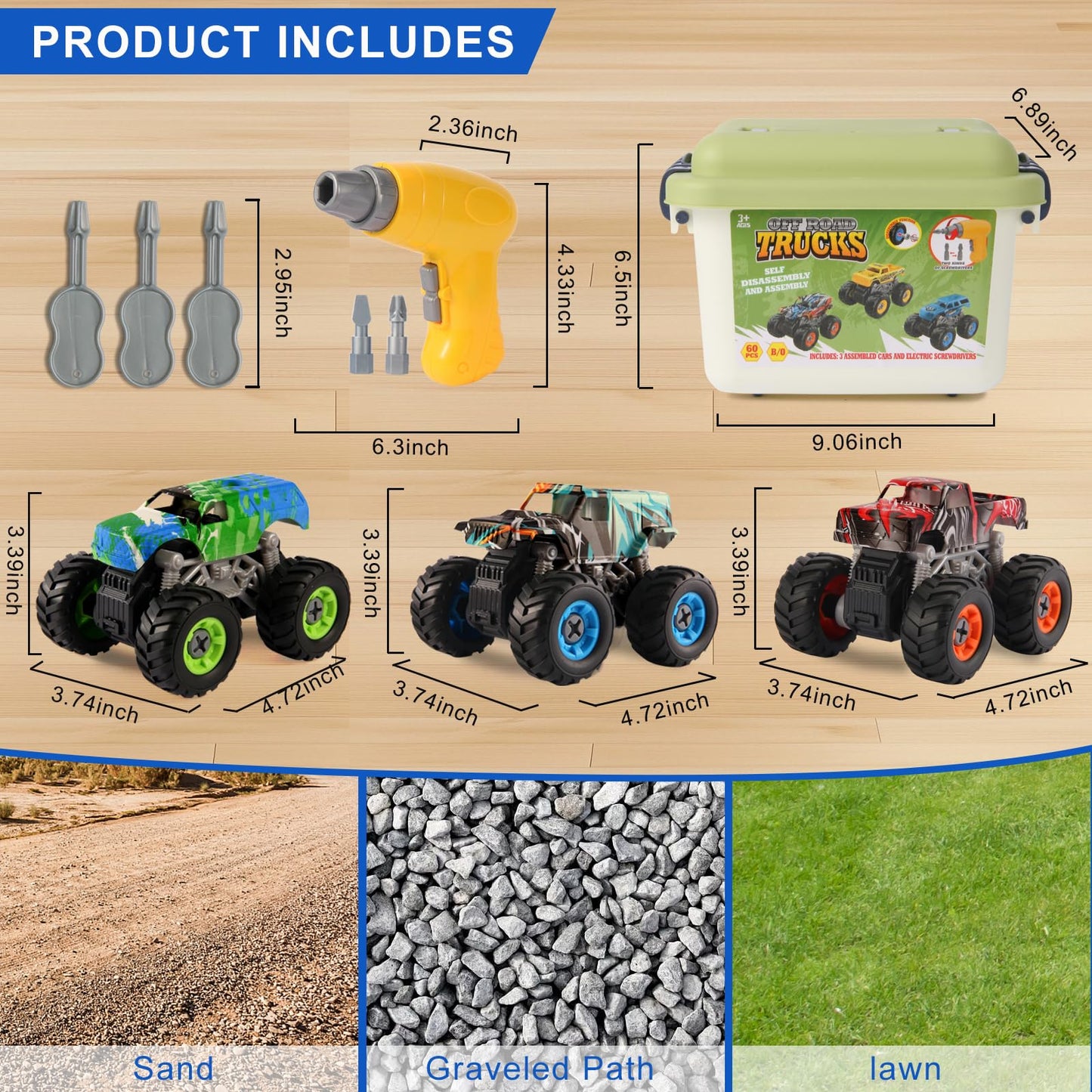 Trovogil Take Apart Monster Trucks with Drill – STEM Toys for Kids 3-8