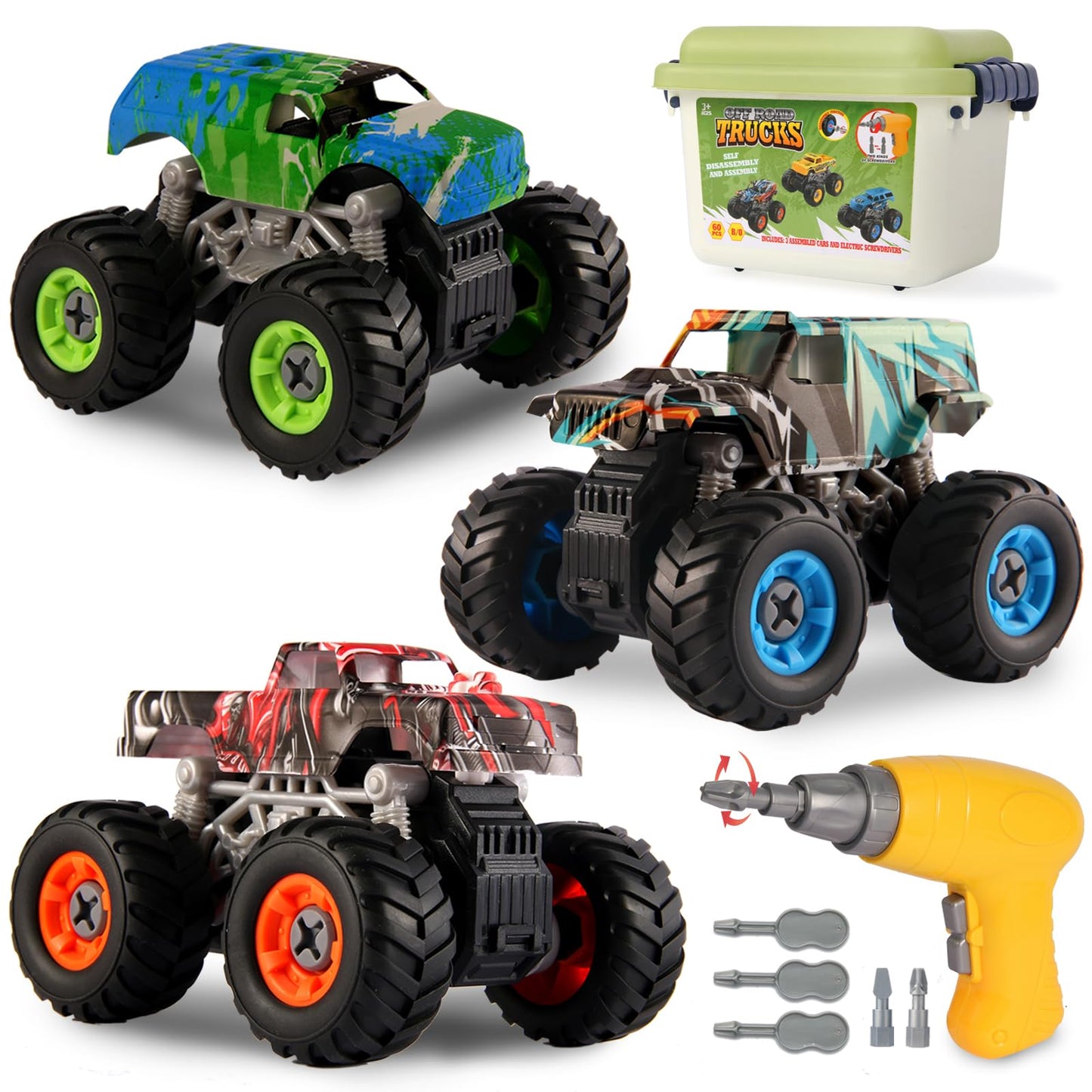 Trovogil Take Apart Monster Trucks with Drill – STEM Toys for Kids 3-8