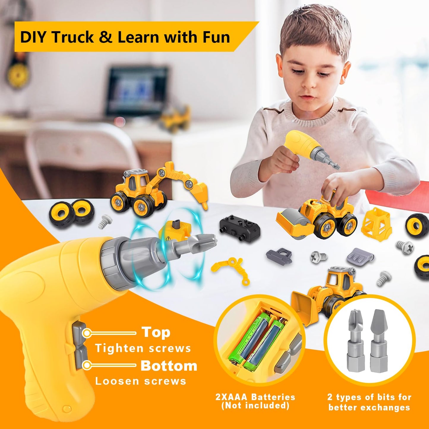 Trovogil Take Apart Construction Truck – STEM Building Toys for Kids 3-8