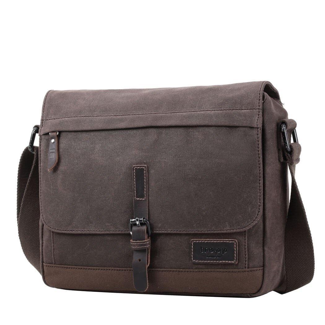 TRP0443 Troop London Heritage Canvas Leather Messenger Bag, Travel Bag, Tablet Friendly