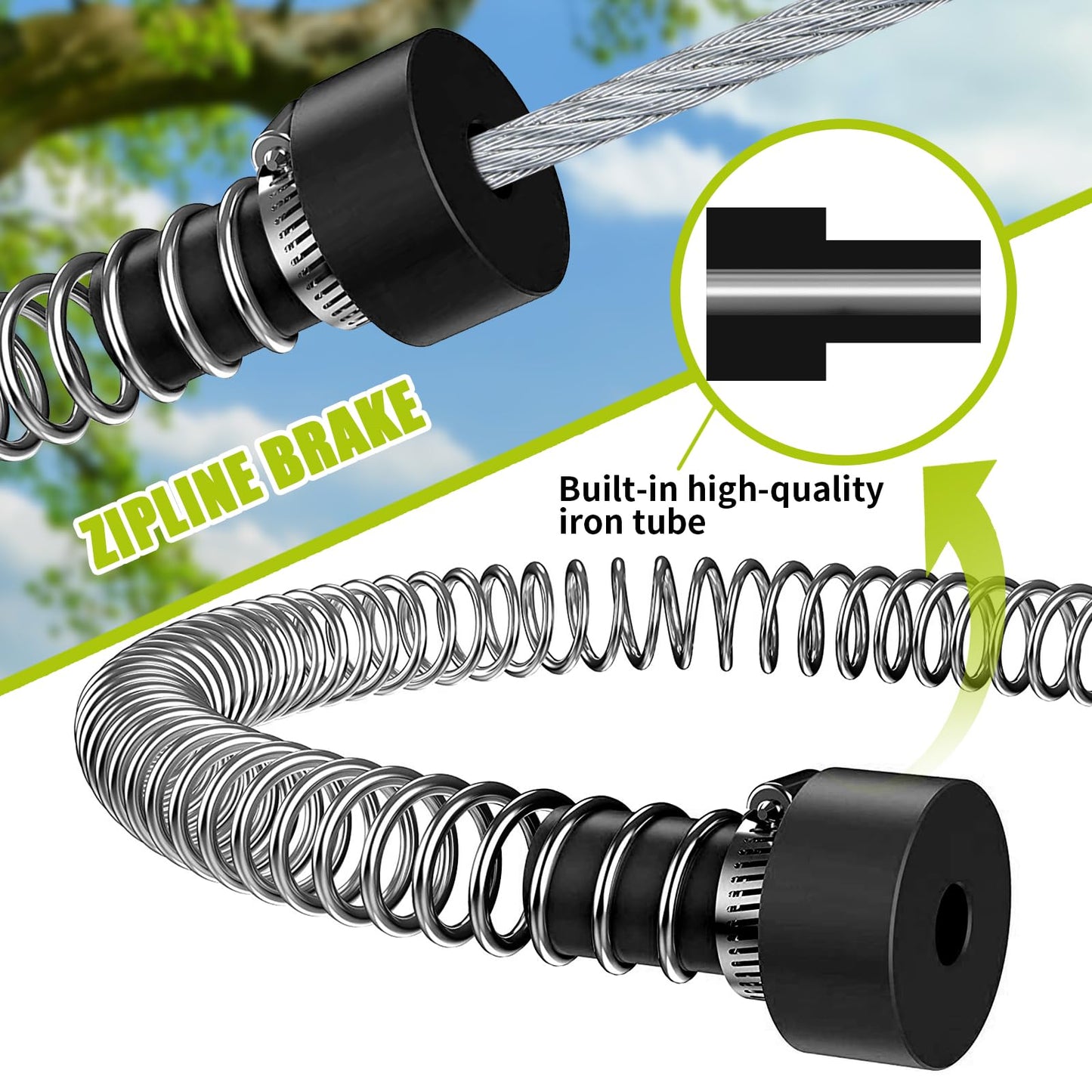 TRSMIMA Zipline Backyard Kit – 76ft Zip Line with Steel Spring Brake System | TT TRSMIMA