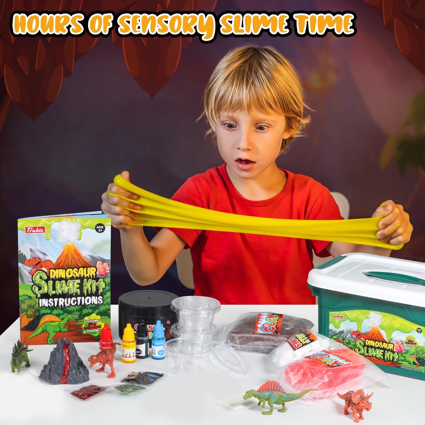 Trubic Dinosaur Slime Kit: Glow, Butter, Jelly Cubes & Add-Ins for STEM Fun