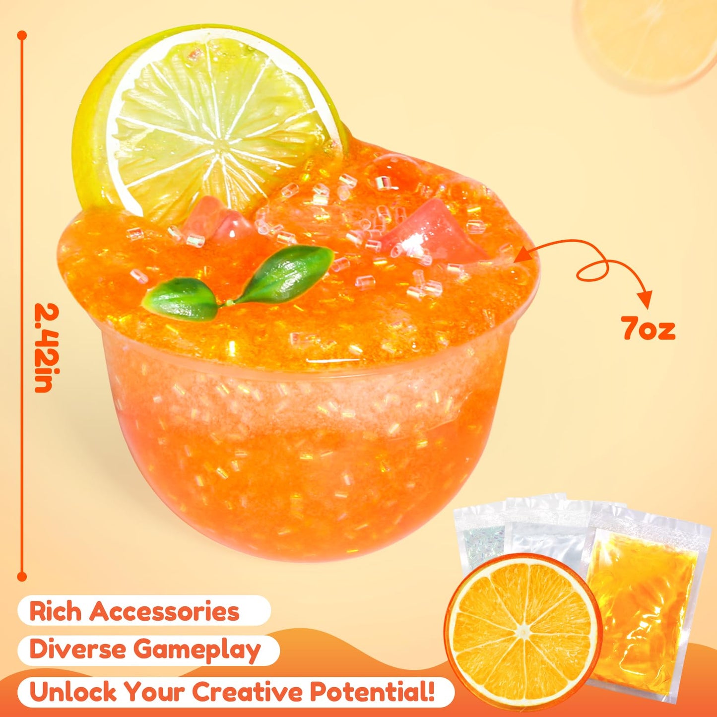 Trubic DIY Orange Crunchy Slime Kit (7 oz) – Non-Sticky, Crunchy Bingsu Slime with Add-Ins