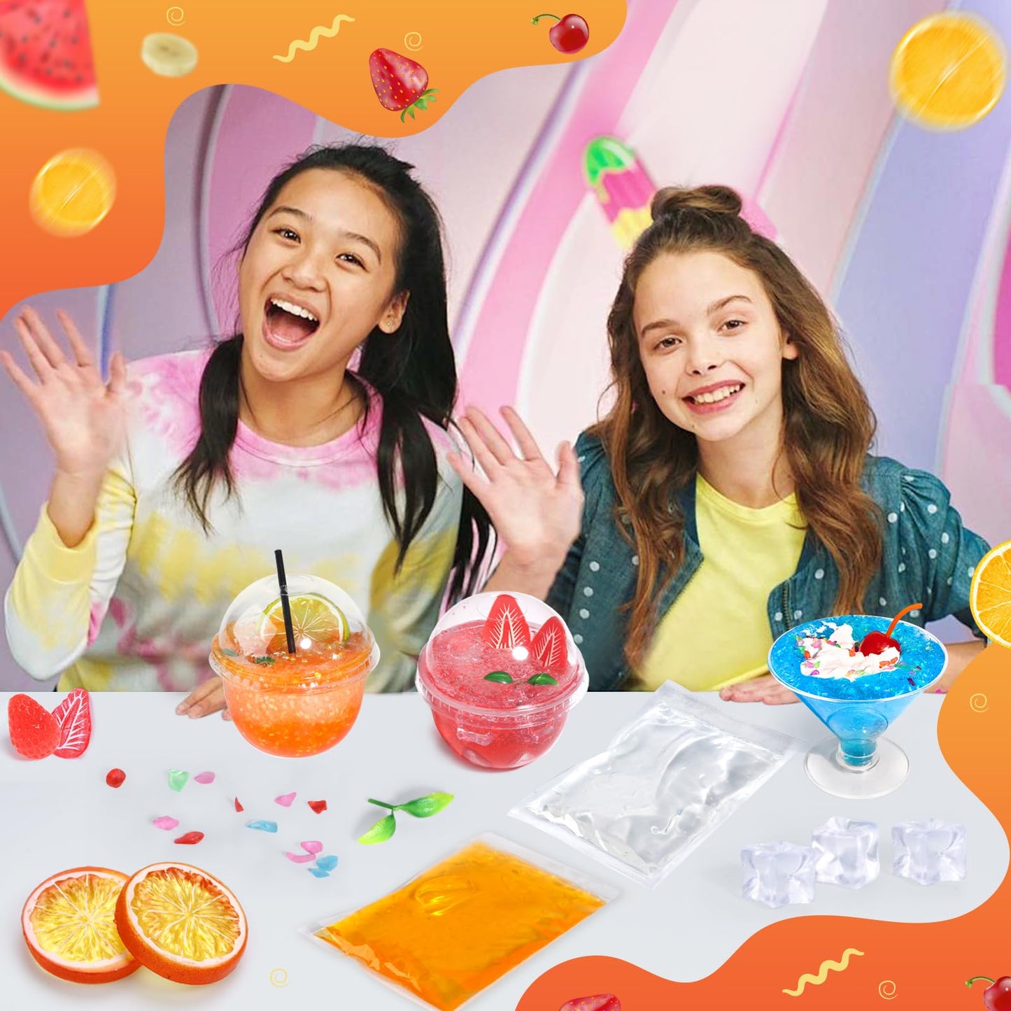 Trubic DIY Orange Crunchy Slime Kit (7 oz) – Non-Sticky, Crunchy Bingsu Slime with Add-Ins