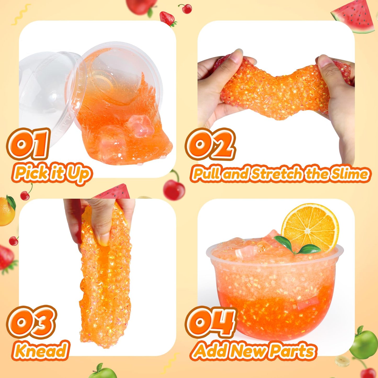 Trubic DIY Orange Crunchy Slime Kit (7 oz) – Non-Sticky, Crunchy Bingsu Slime with Add-Ins