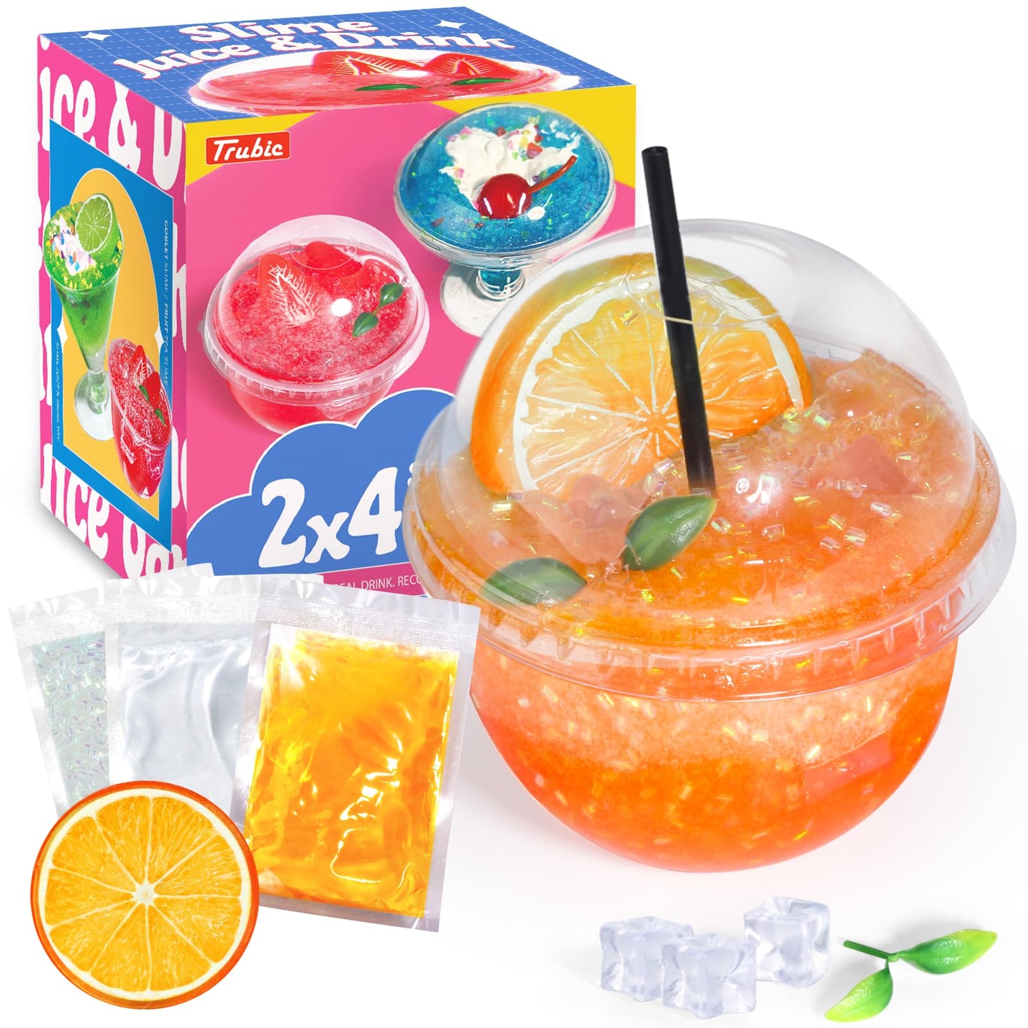 Trubic DIY Orange Crunchy Slime Kit (7 oz) – Non-Sticky, Crunchy Bingsu Slime with Add-Ins
