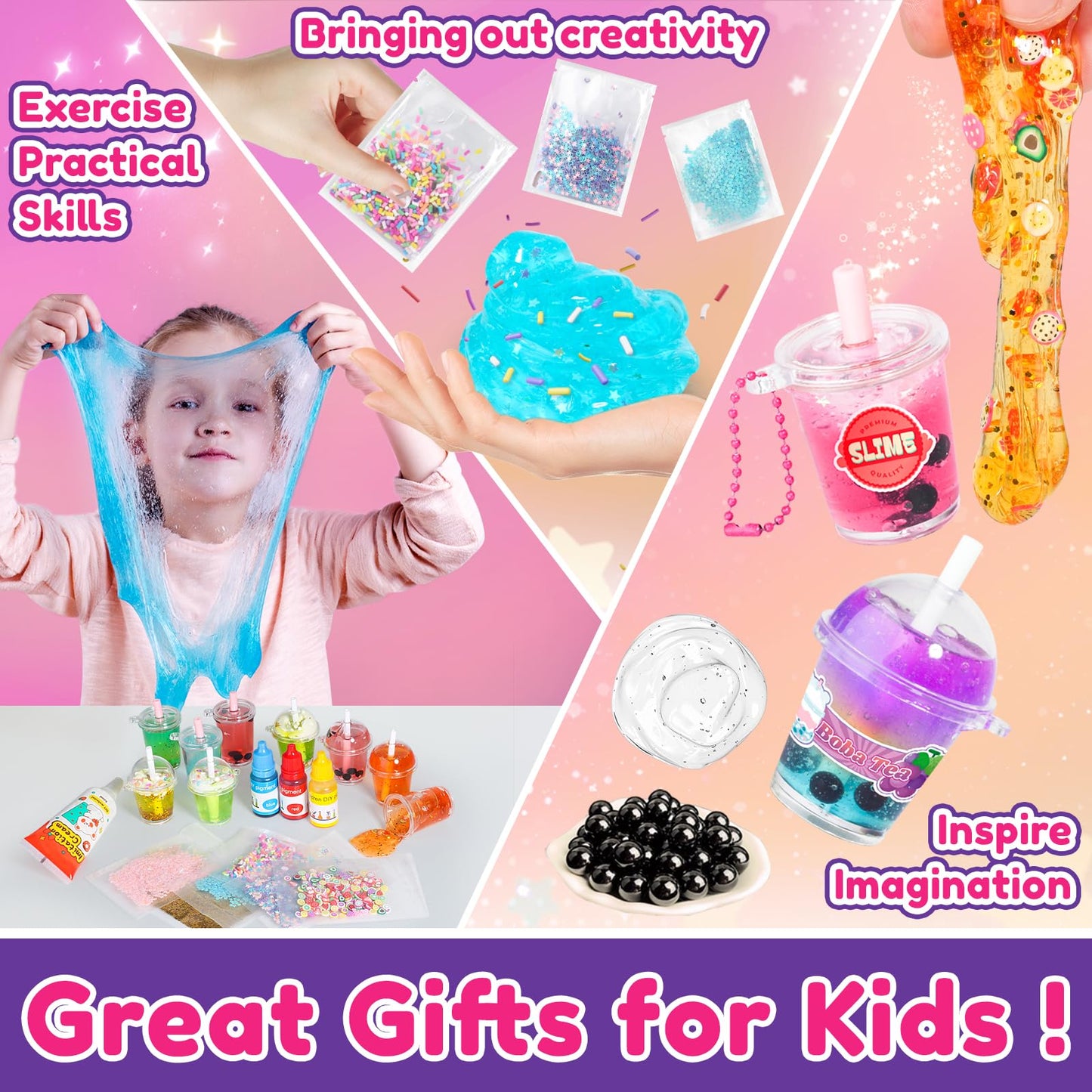Trubic 46PCS Slime Boba Tea Kit – DIY Pretend Play for Kids 8-12