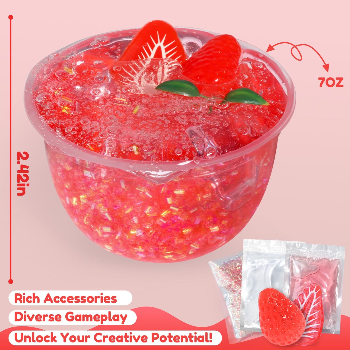 Trubic DIY Strawberry Pink Slime (7 oz) – Crunchy, Mess-Free Handmade Slime for Kids