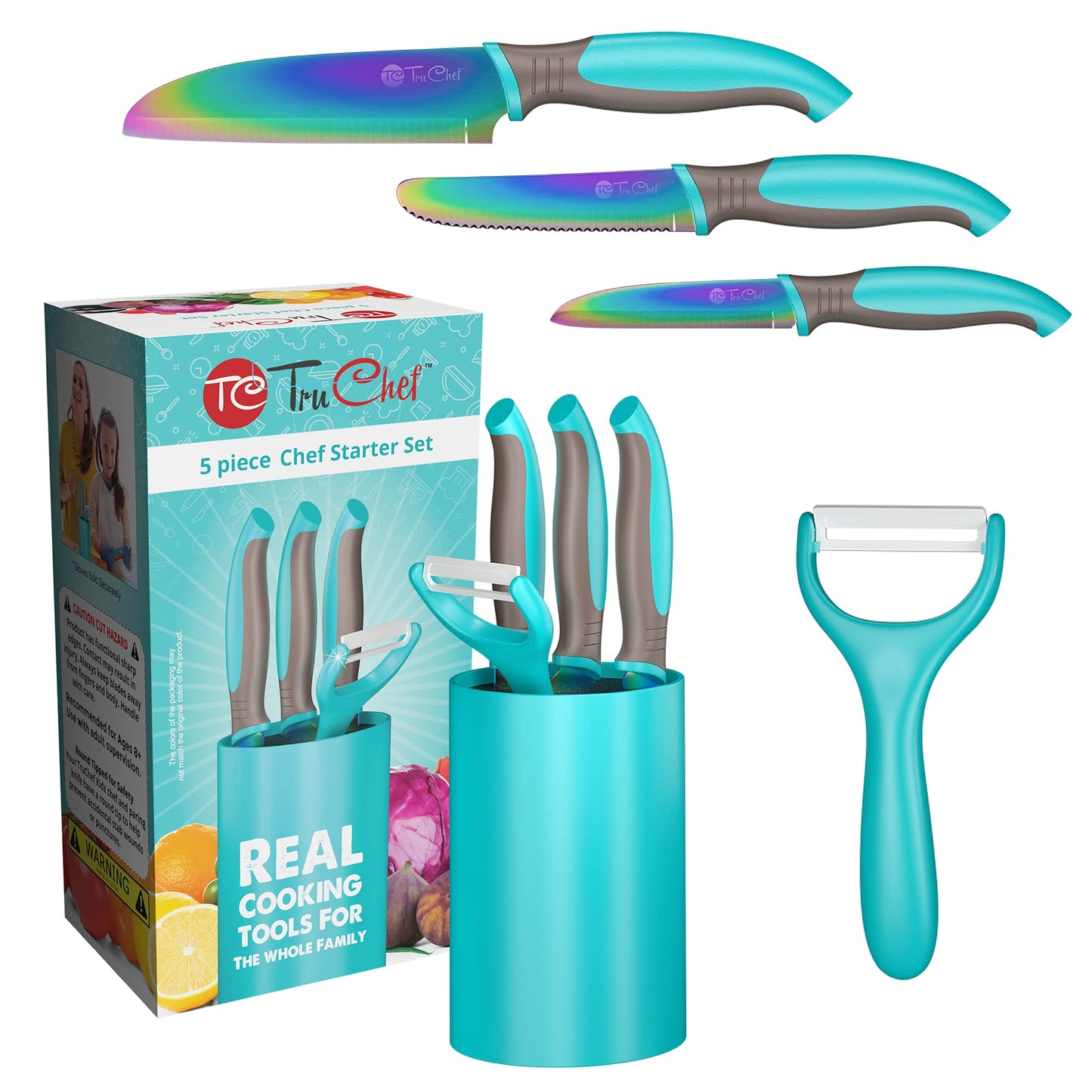 TruChef 5-Piece Kids Knife Set – Real Stainless Steel, Safe for Young Chefs (Aqua)