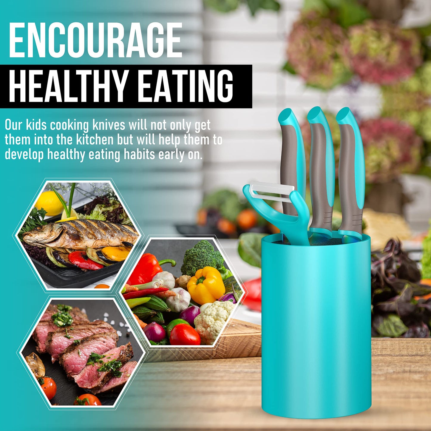 TruChef 5-Piece Kids Knife Set – Real Stainless Steel, Safe for Young Chefs (Aqua)