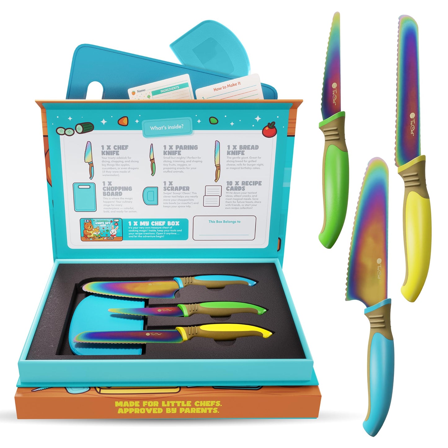 TruChef Kids Knife Set for Real Cooking — 16-Piece Safe Rainbow Blades Kit