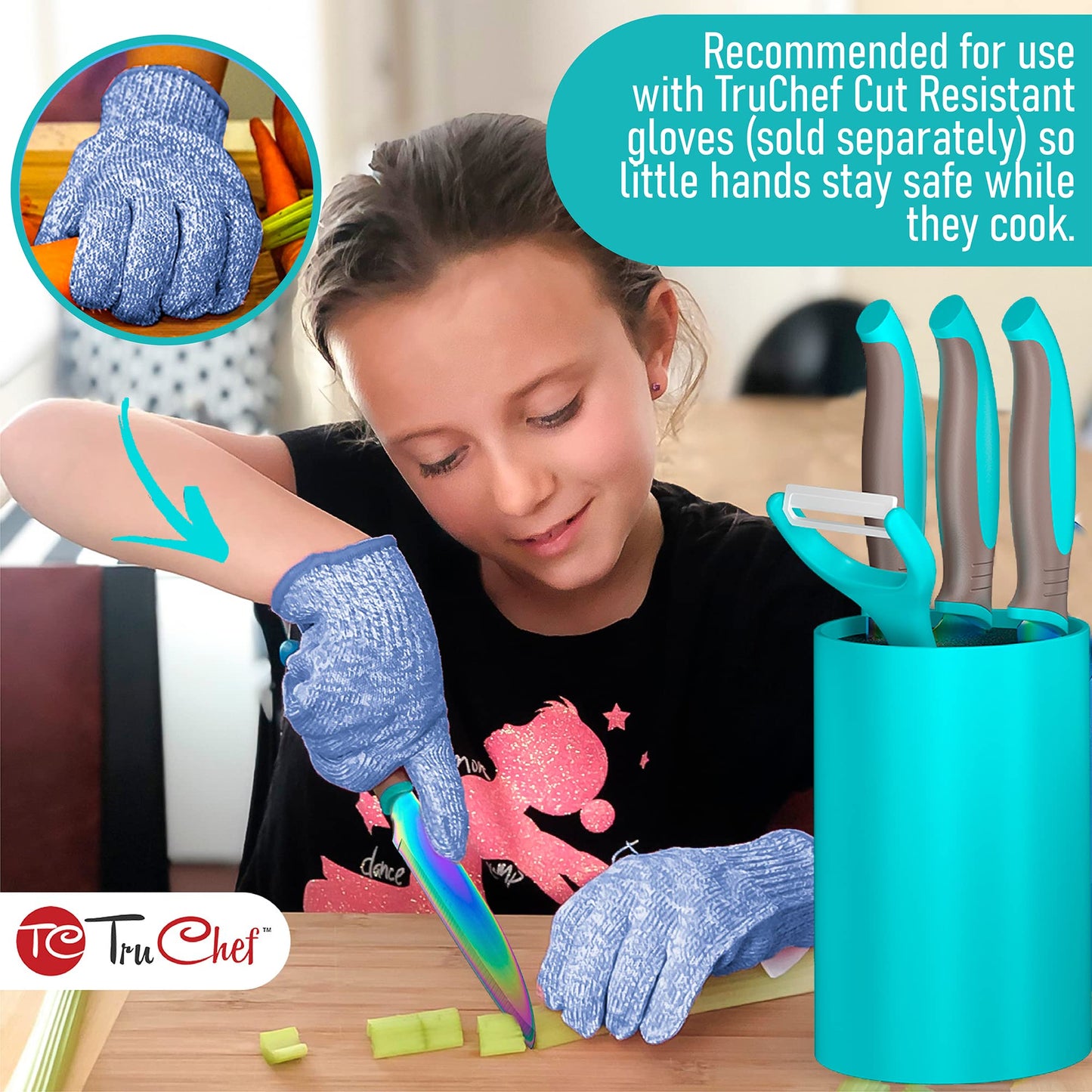 TruChef 5-Piece Kids Knife Set – Real Stainless Steel, Safe for Young Chefs (Aqua)