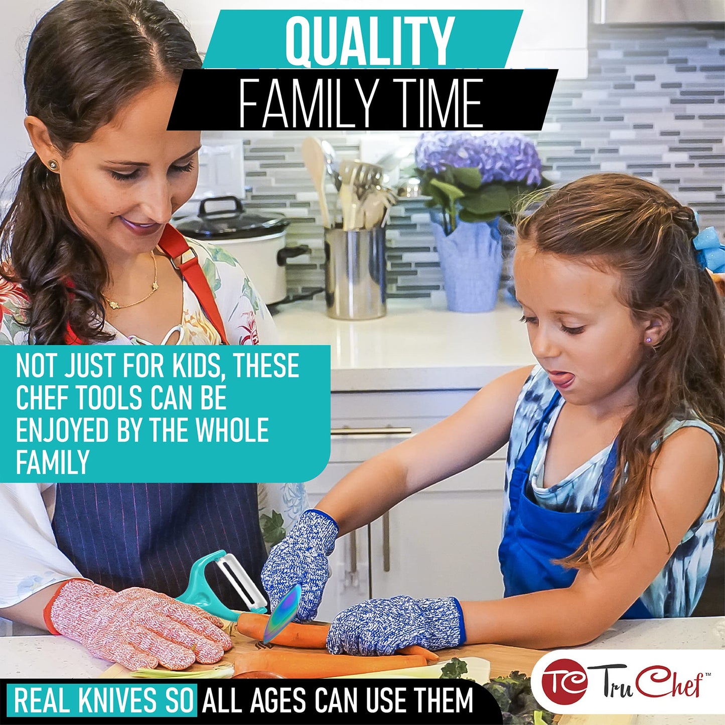 TruChef 5-Piece Kids Knife Set – Real Stainless Steel, Safe for Young Chefs (Aqua)