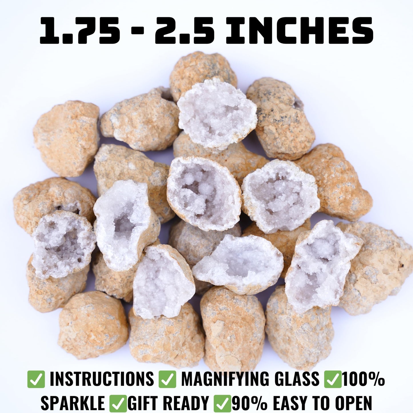 TruEnergy Geodes for Kids Break Open Science Kit – 20 Natural Crystal Geodes, Magnifying Glass & Learning Guide