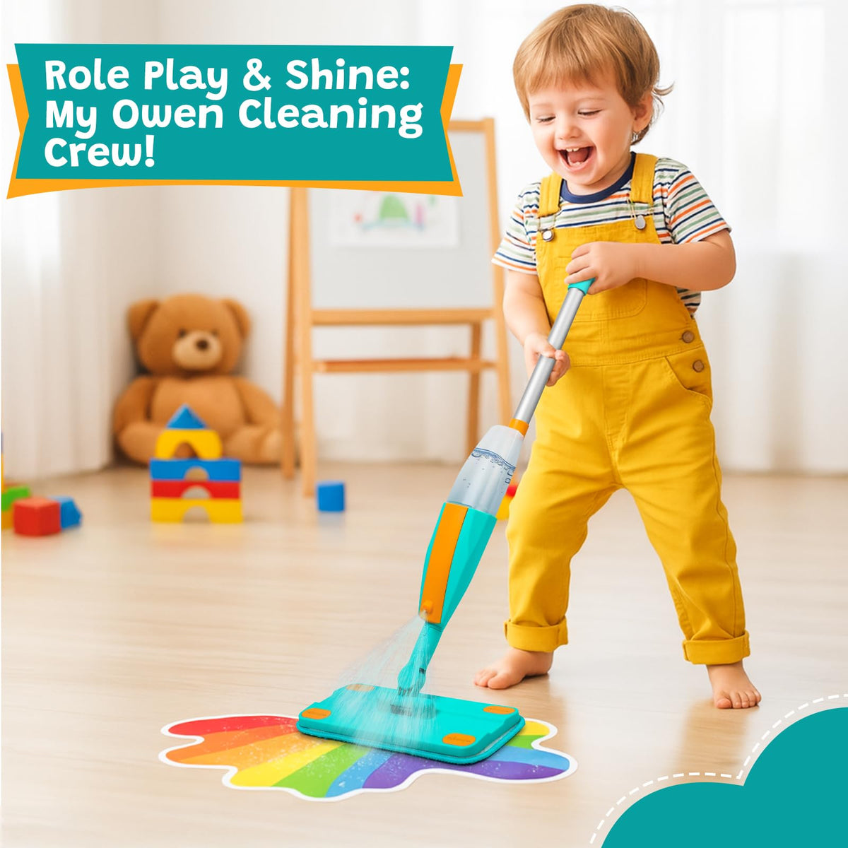 TrueYee Kids Spray Mop with Real Sprayer & Washable Pads