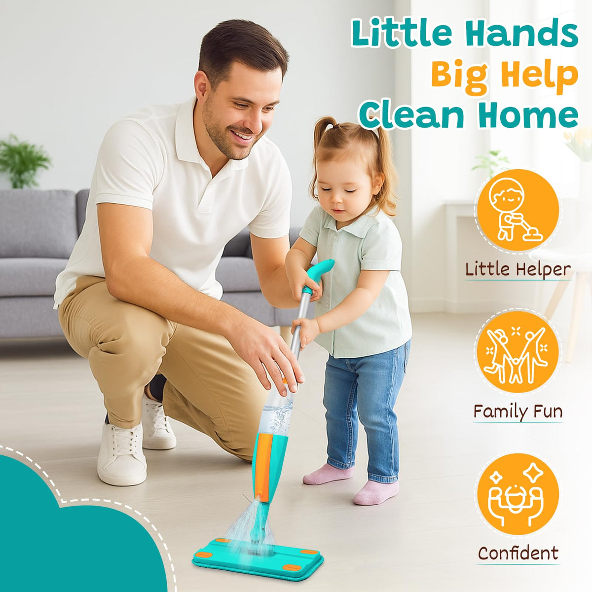 TrueYee Kids Spray Mop with Real Sprayer & Washable Pads
