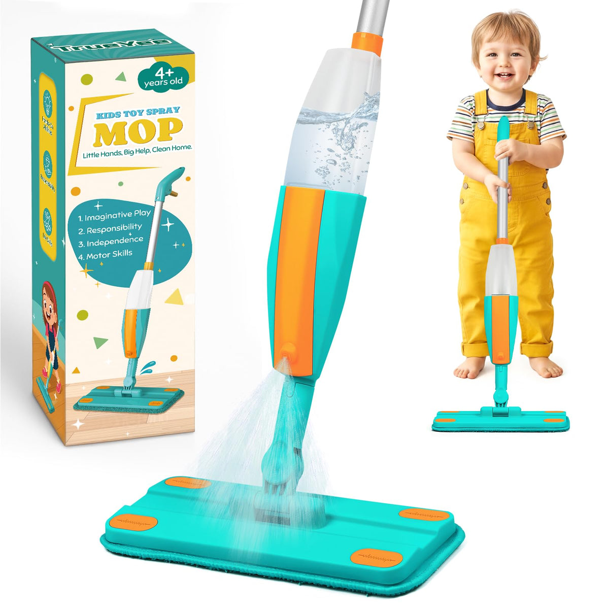 TrueYee Kids Spray Mop with Real Sprayer & Washable Pads