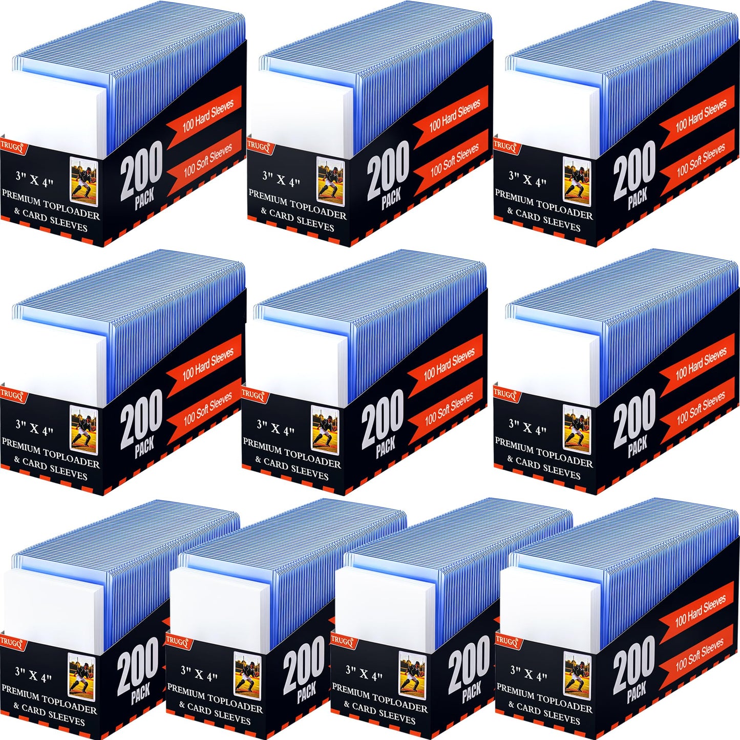 TRUGQ 2000 Card Sleeves Top Loaders – 3x4 Card Protectors (1000 Hard + 1000 Soft)