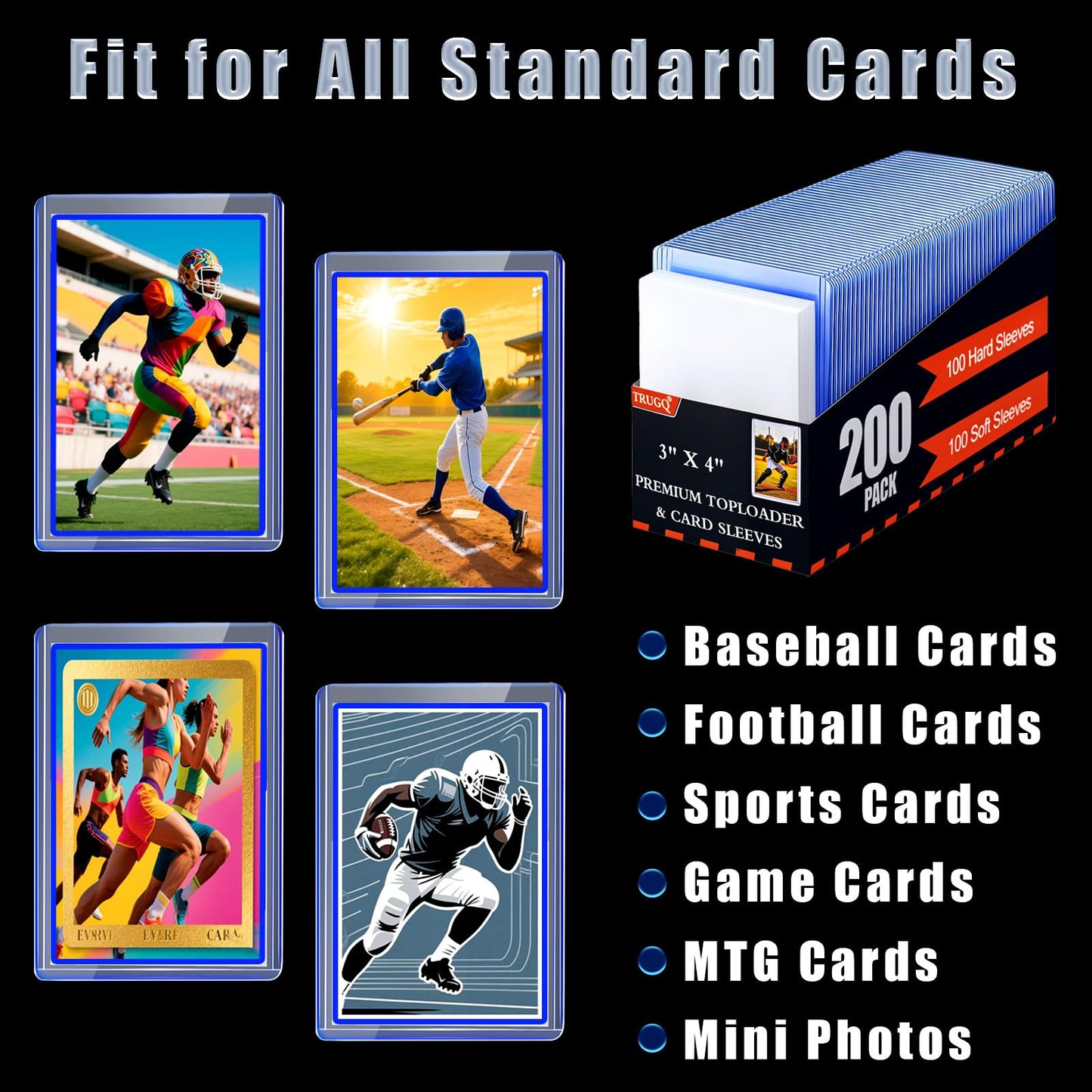 TRUGQ 2000 Card Sleeves Top Loaders – 3x4 Card Protectors (1000 Hard + 1000 Soft)