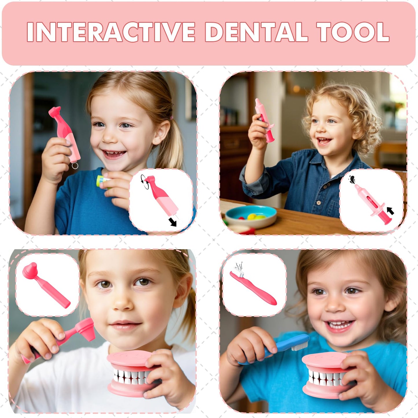 Trulloyoo Dentist Play Set Pink - Pretend Dental Kit for 3-5