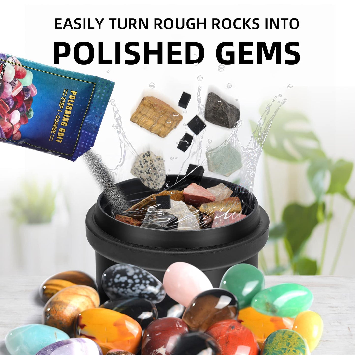 Tryes Rock Tumbler Kit Adults – Quiet, Adjustable Speed & Timer, Includes Grits, Gemstones & Learning Guide