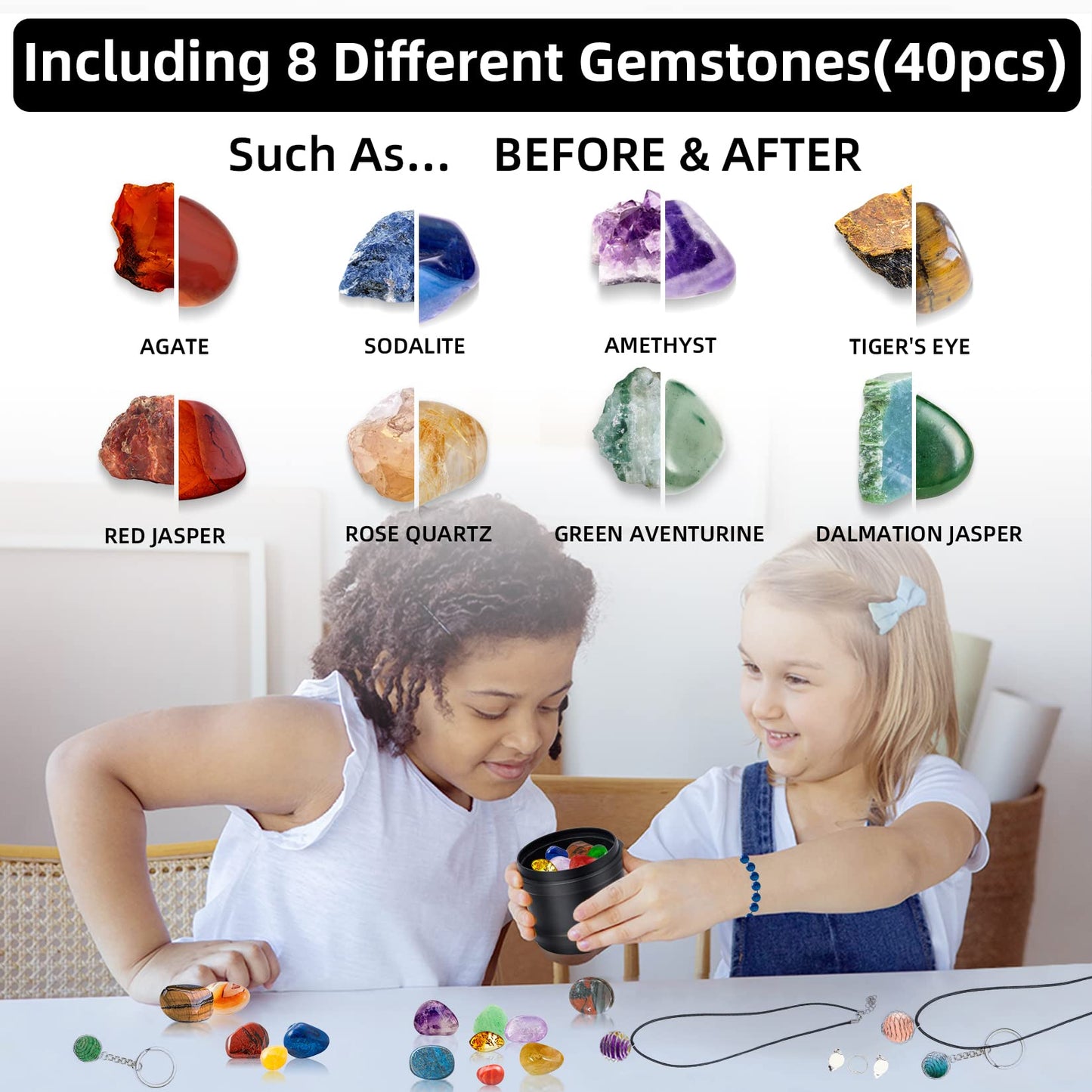 Tryes Rock Tumbler Kit Adults – Quiet, Adjustable Speed & Timer, Includes Grits, Gemstones & Learning Guide
